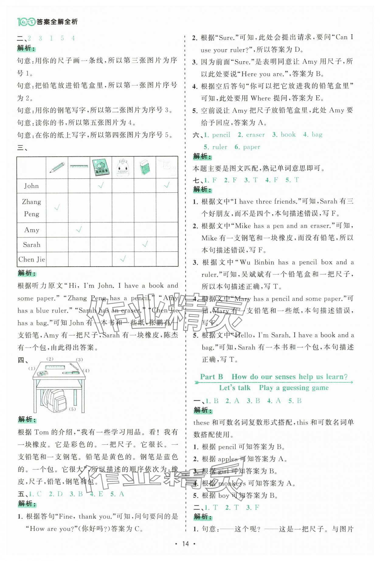 2025年課時一本通三年級英語下冊人教版佛山專版 參考答案第14頁