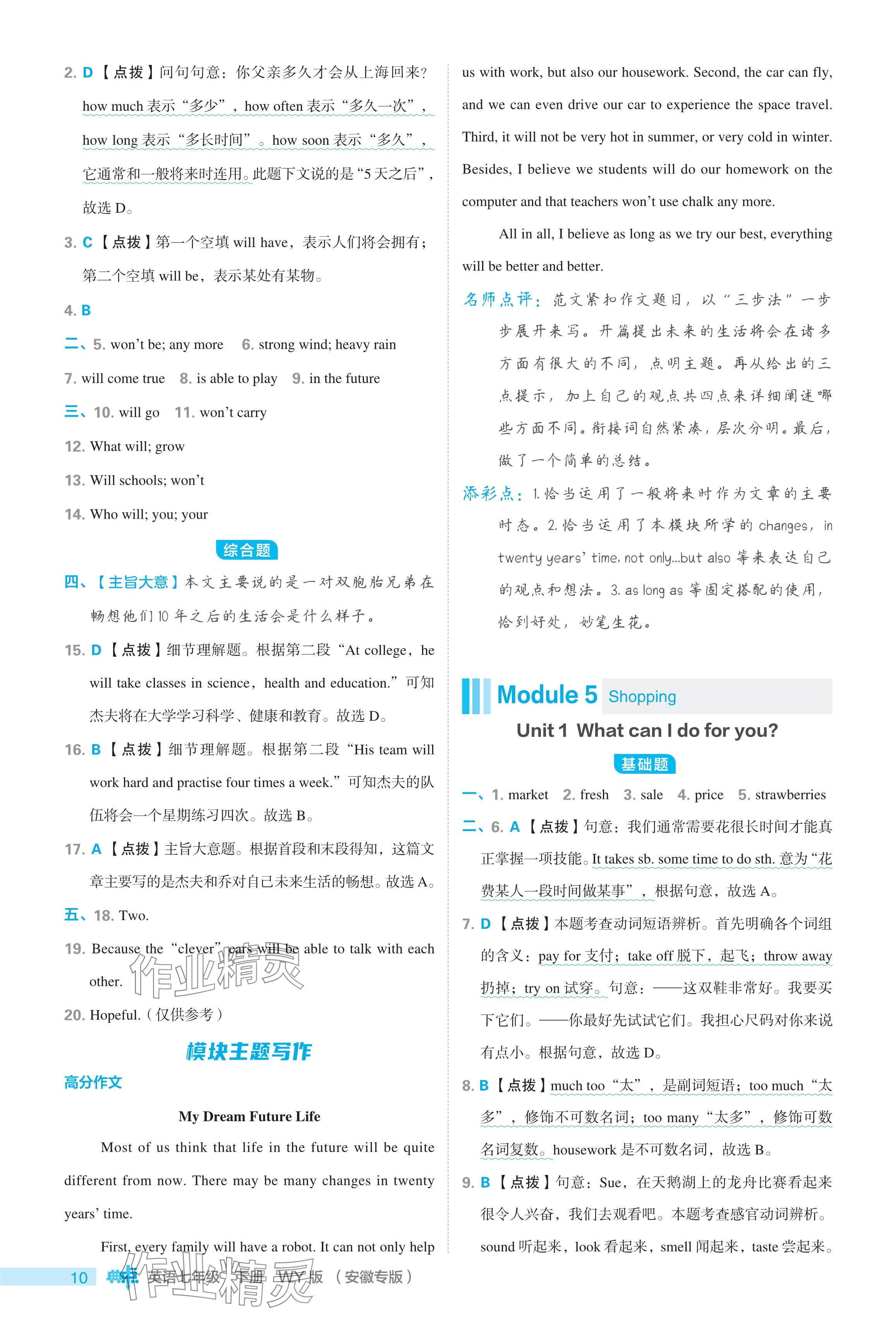 2024年綜合應用創(chuàng)新題典中點七年級英語下冊外研版安徽專用 參考答案第10頁