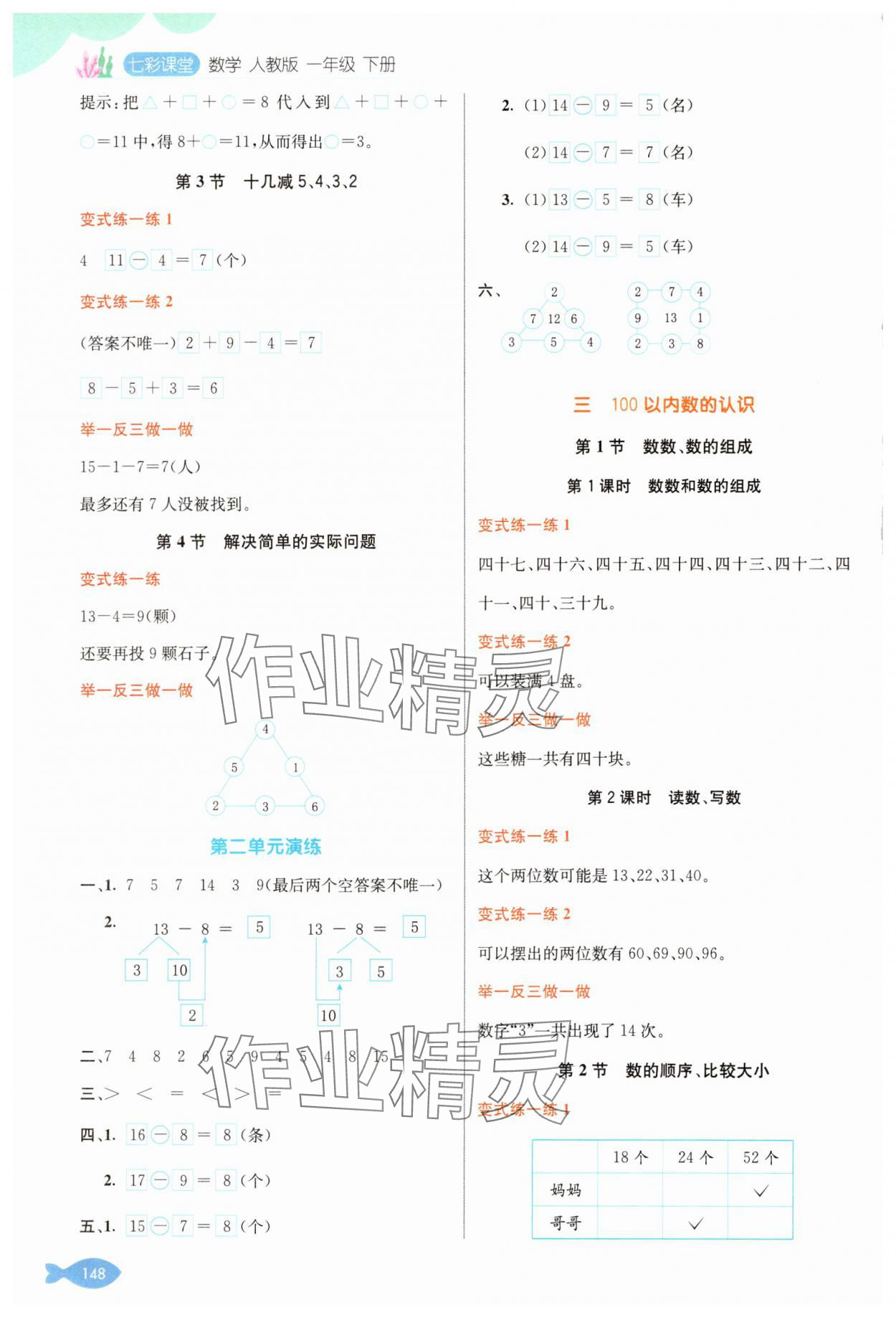 2025年七彩课堂一年级数学下册人教版 参考答案第2页