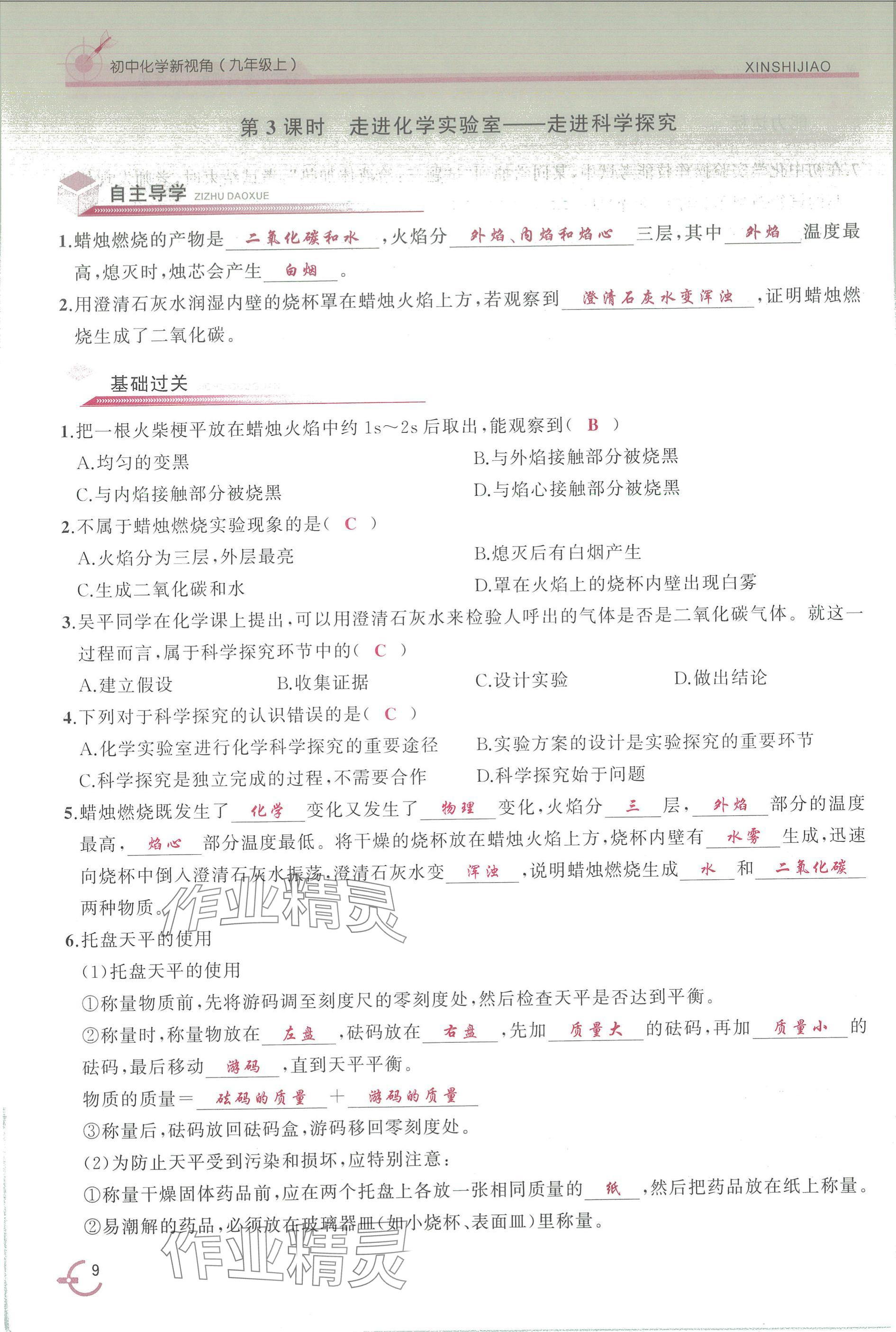 2025年新视角教辅系列丛书九年级化学上册人教版 参考答案第9页