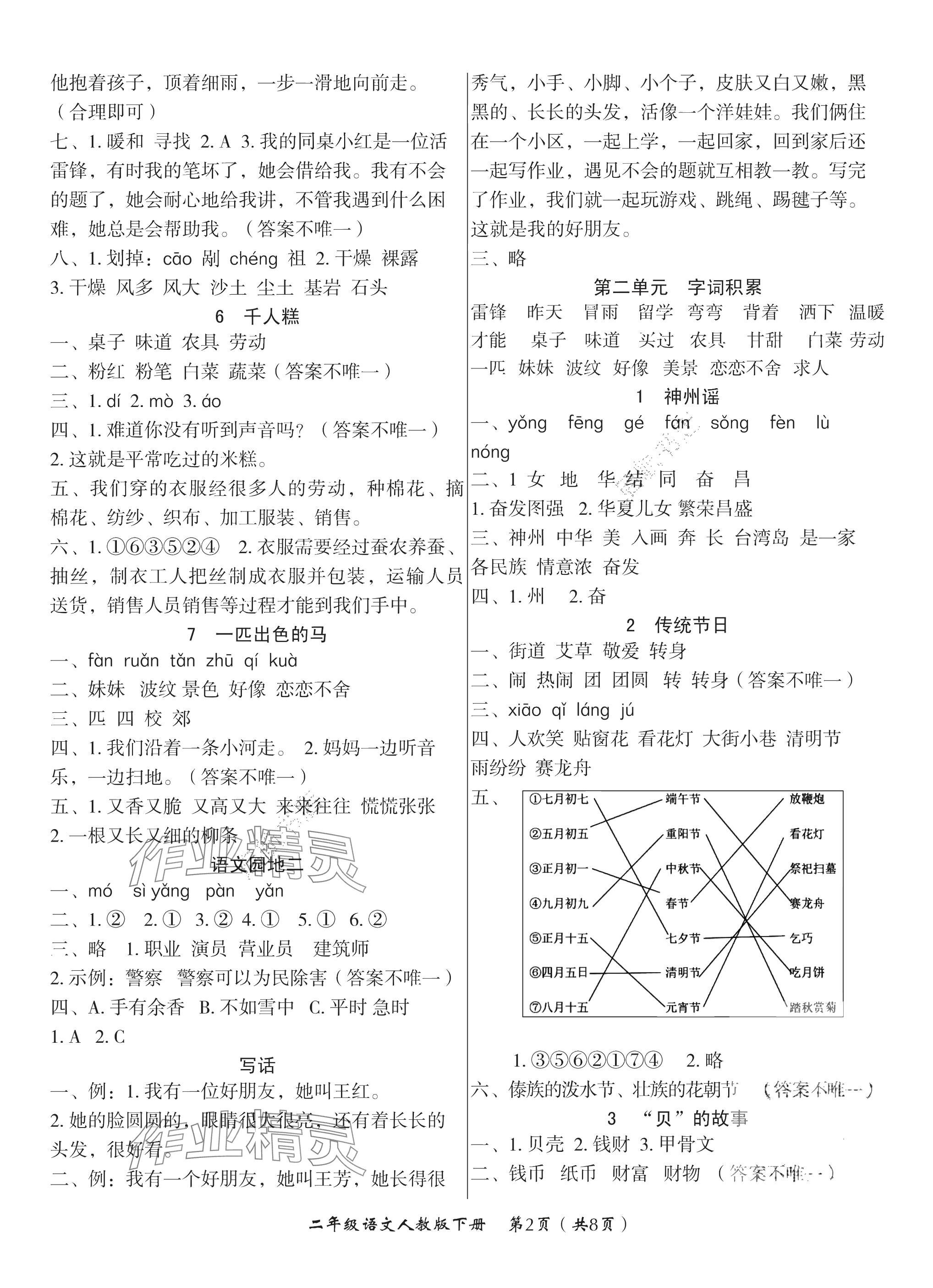 2025年高效课堂8分钟二年级语文下册人教版 参考答案第2页