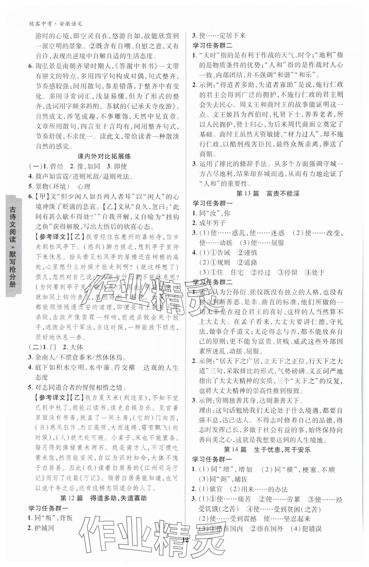 2024年練客中考提優方案語文安徽專版 參考答案第11頁
