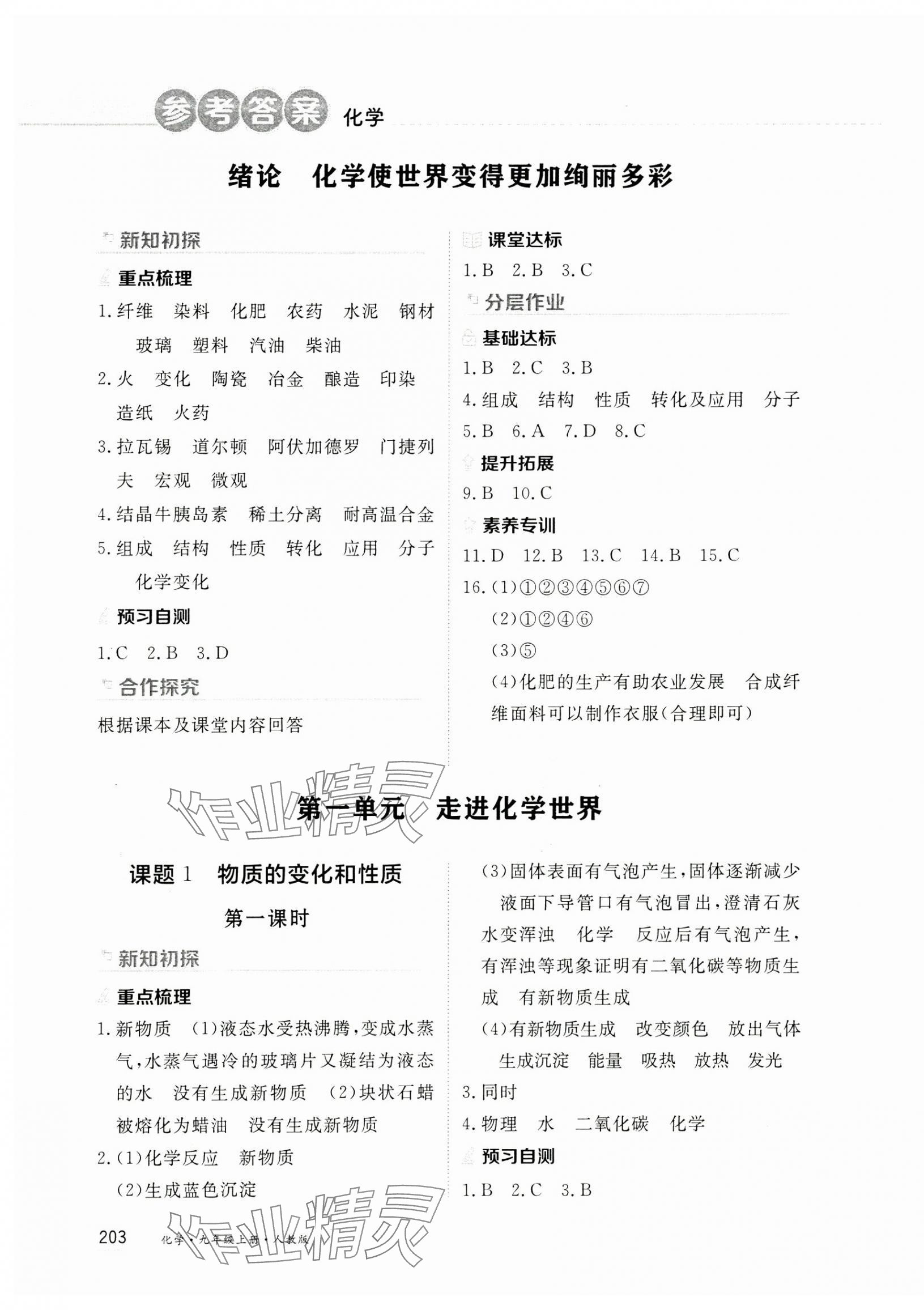 2024年資源與評價黑龍江教育出版社九年級化學上冊人教版 第1頁