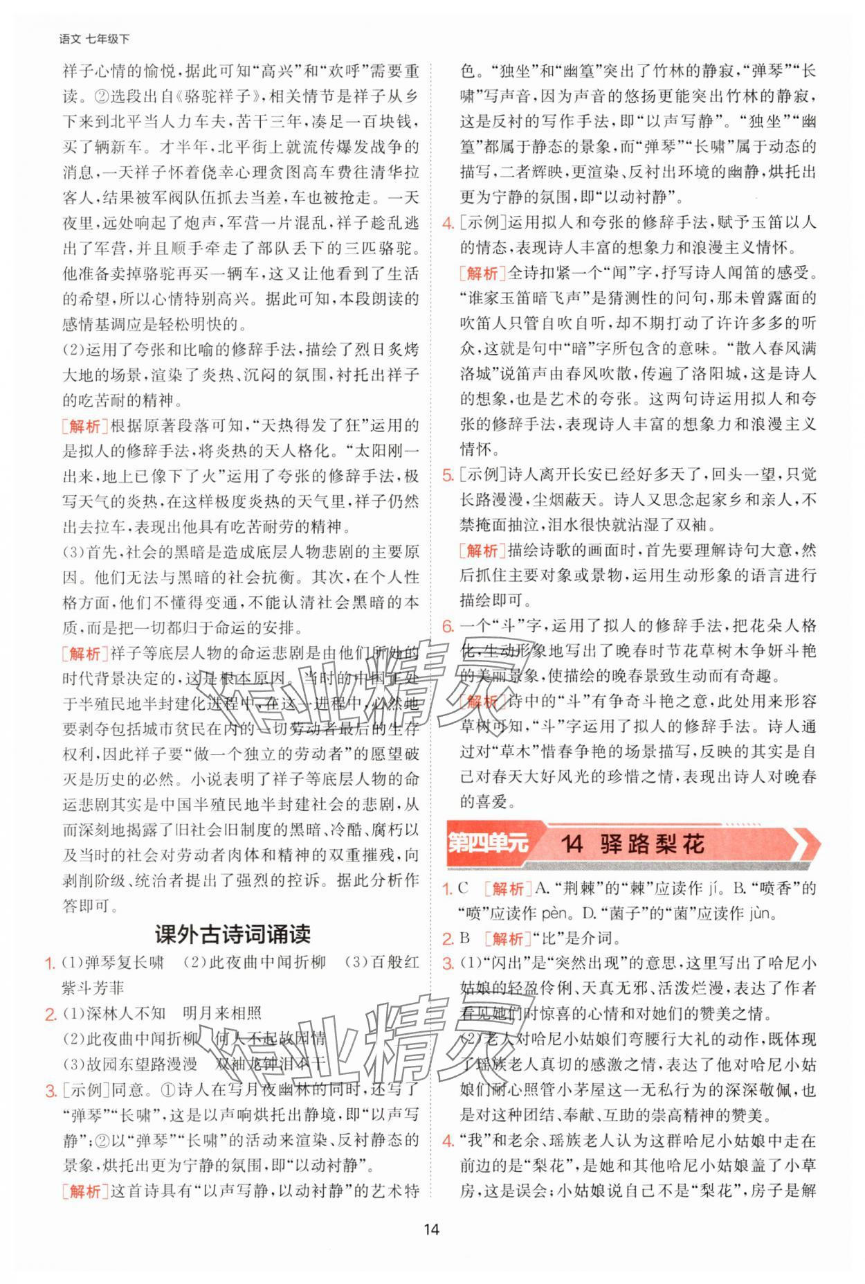 2025年課時(shí)訓(xùn)練江蘇人民出版社七年級(jí)語(yǔ)文下冊(cè)人教版提優(yōu)版 第14頁(yè)