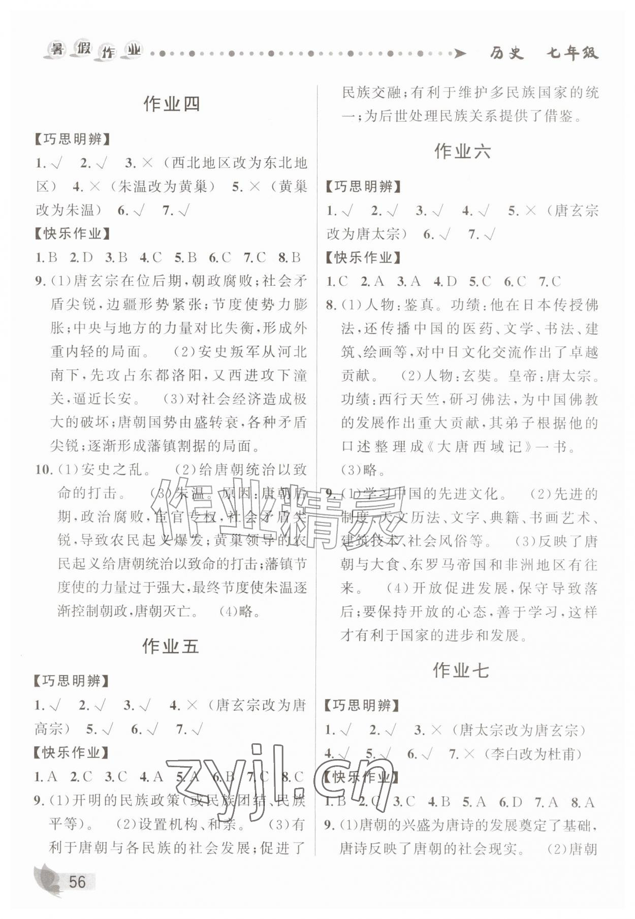 2026年蓝博士暑假作业甘肃少年儿童出版社七年级历史人教版&nbsp;第2页