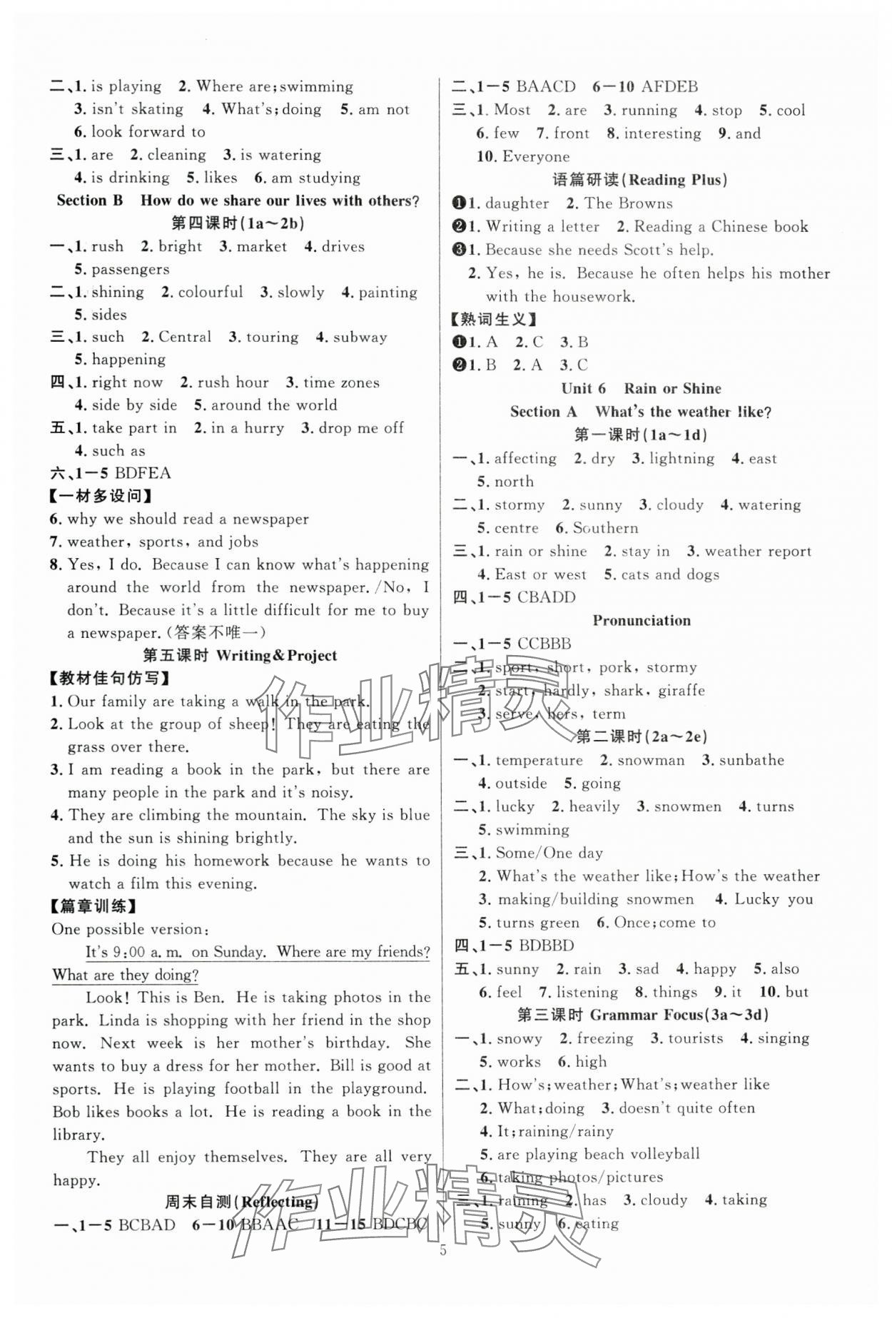 2025年課時奪冠七年級英語下冊人教版&nbsp;參考答案第5頁