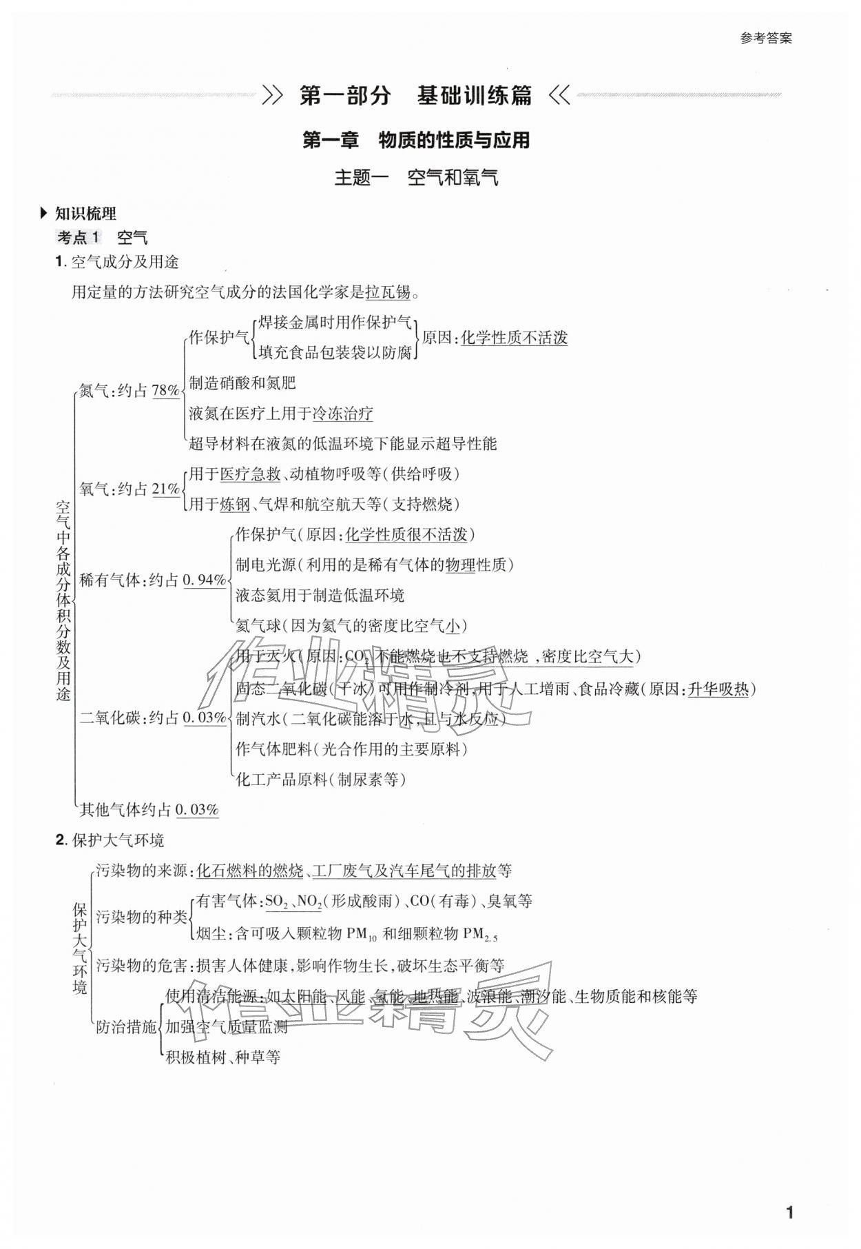 2026年山西省中考指导化学&nbsp;参考答案第1页