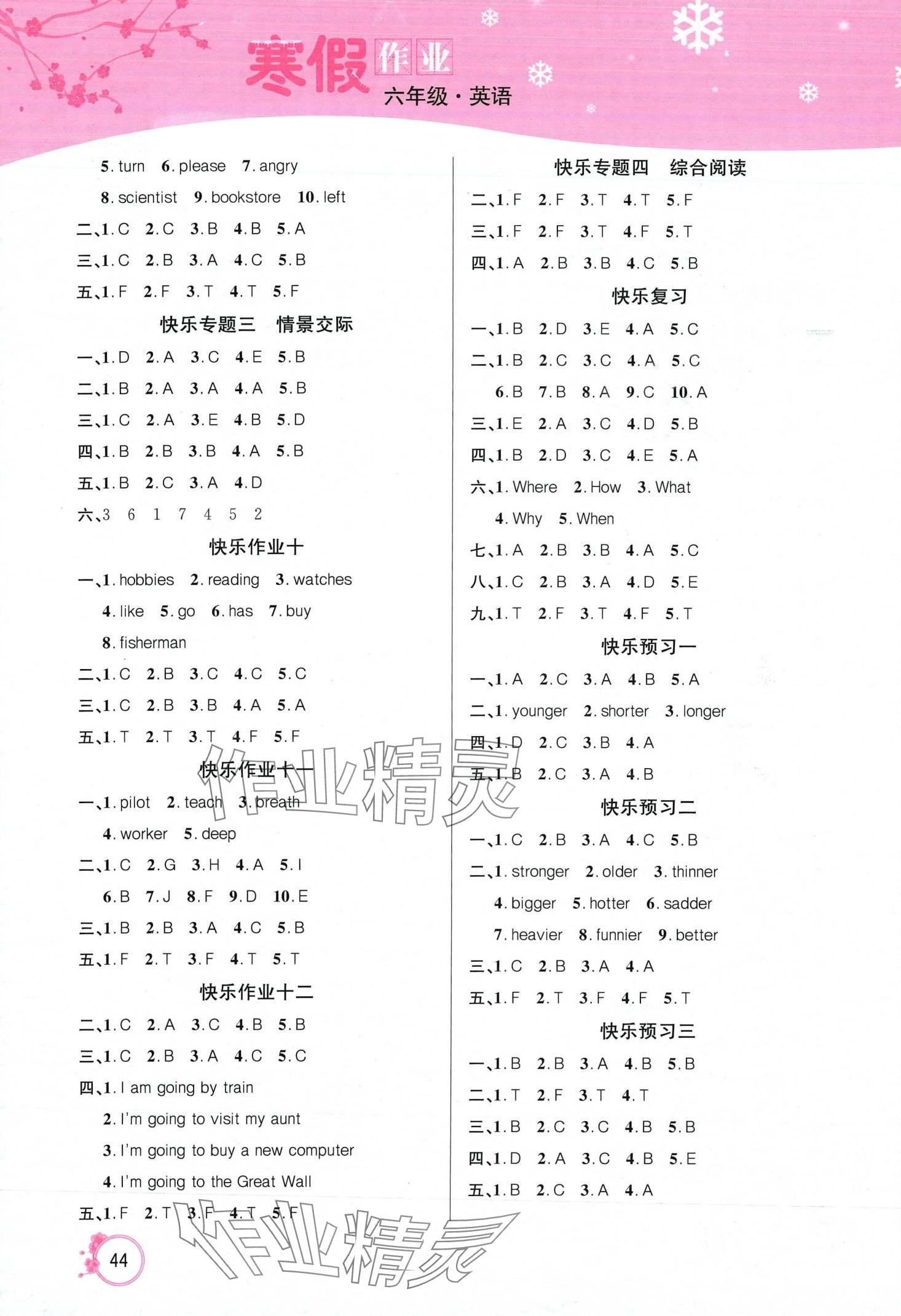 2024年寒假作业延边教育出版社六年级英语人教版 第2页