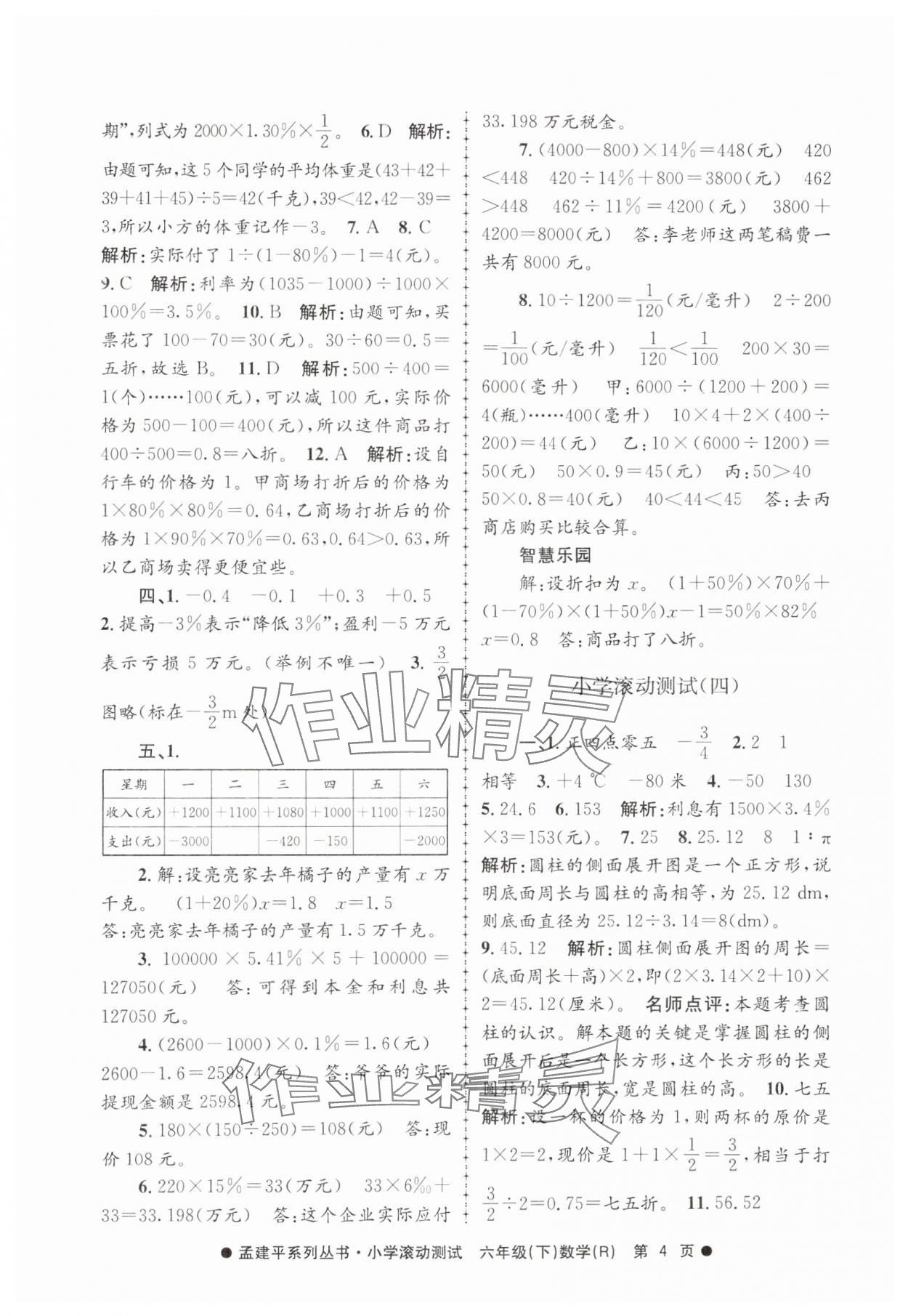 2025年孟建平小學滾動測試六年級數學下冊人教版 第4頁