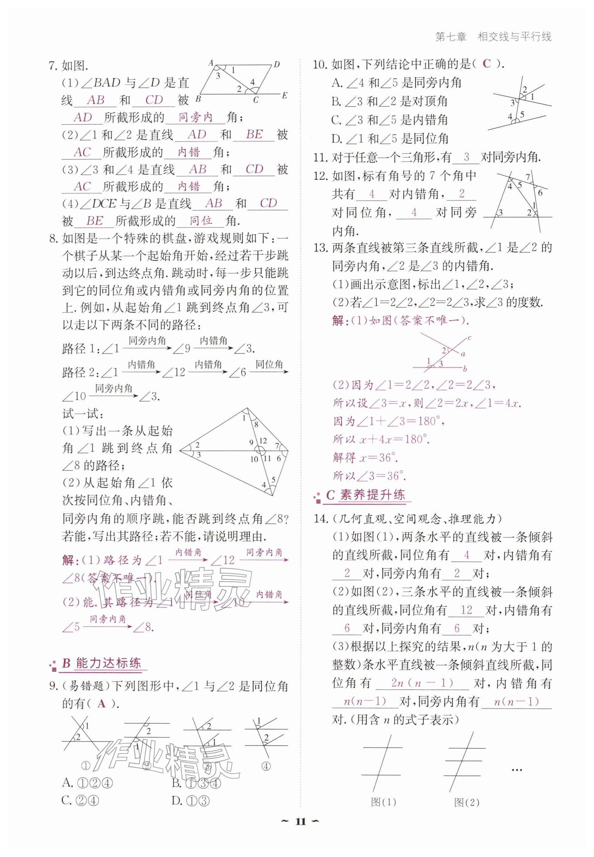 2026年优佳学案（云南）七年级数学下册人教版&nbsp;参考答案第11页
