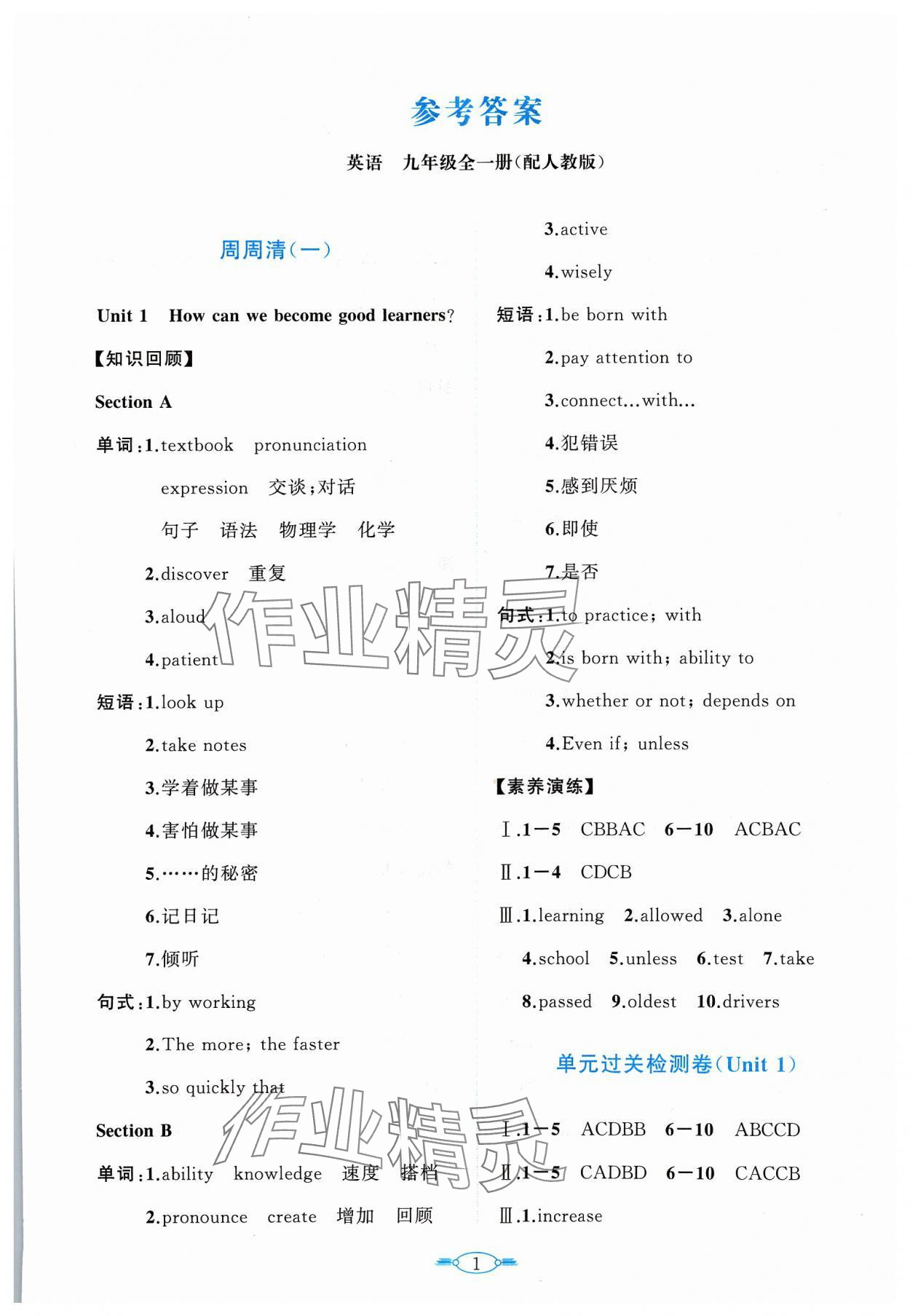 2023年课标新卷九年级英语全一册人教版 第1页