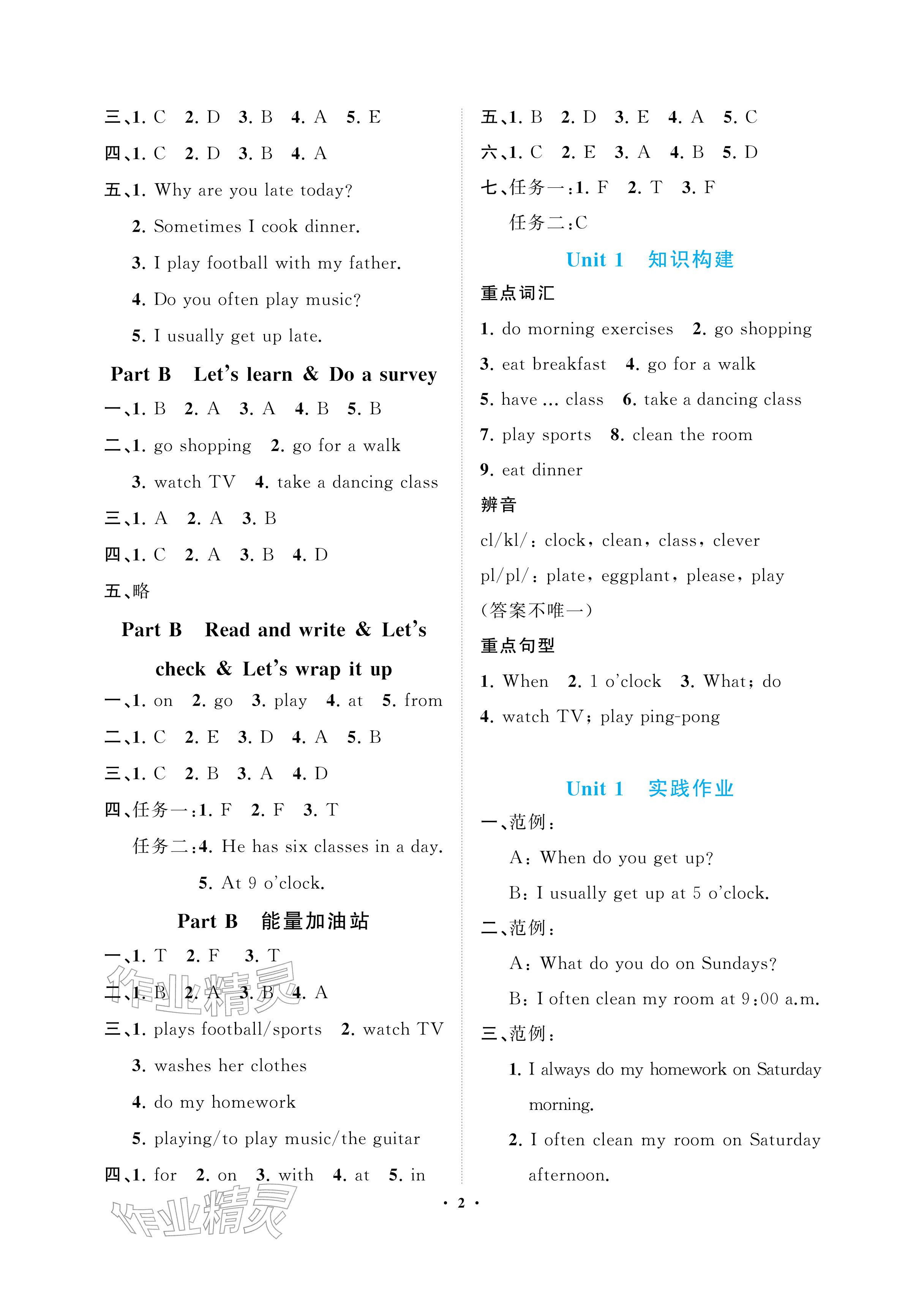2026年新课程学习指导海南出版社五年级英语下册人教版&nbsp;参考答案第2页