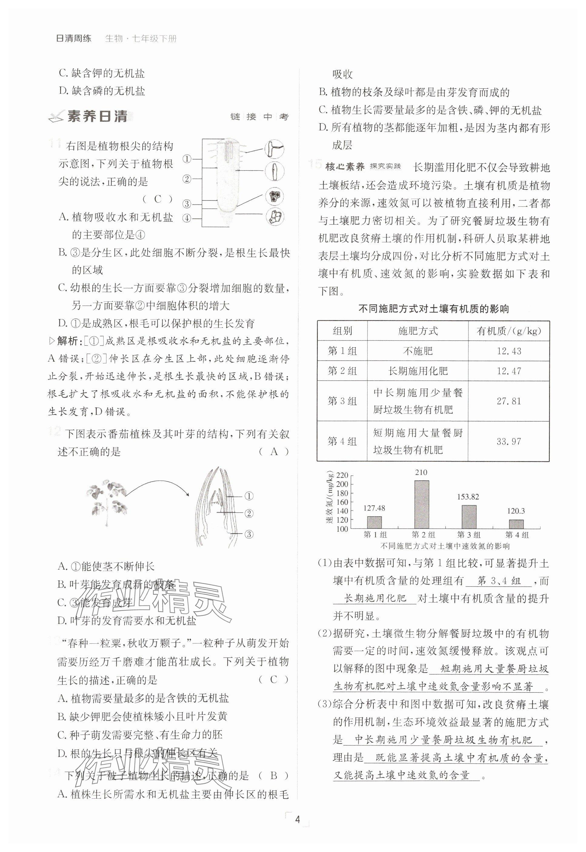 2025年日清周練七年級(jí)生物下冊(cè)人教版 參考答案第4頁(yè)