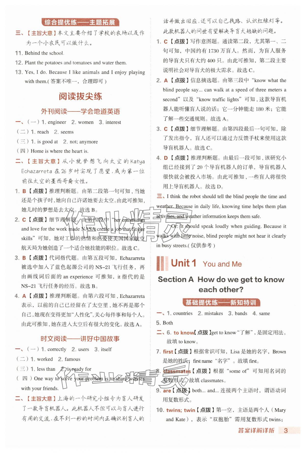 2025年综合应用创新题典中点七年级英语上册人教版安徽专版 参考答案第3页