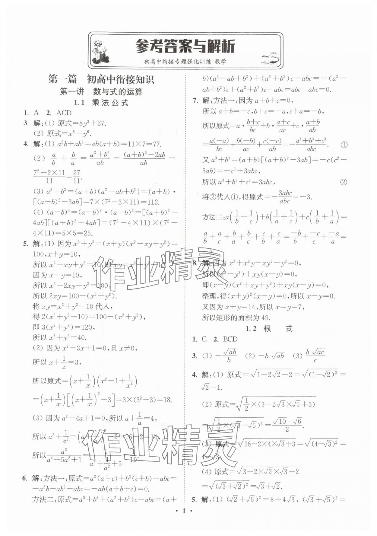 2025年初高中衔接专题强化训练延边大学出版社数学 第1页