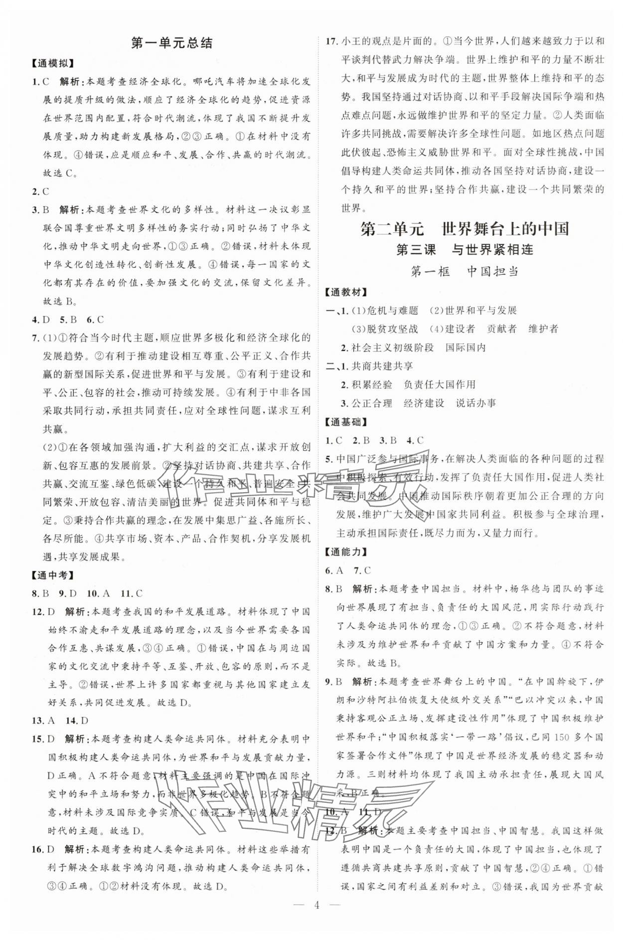 2025年優加學案課時通九年級道德與法治下冊人教版 第4頁