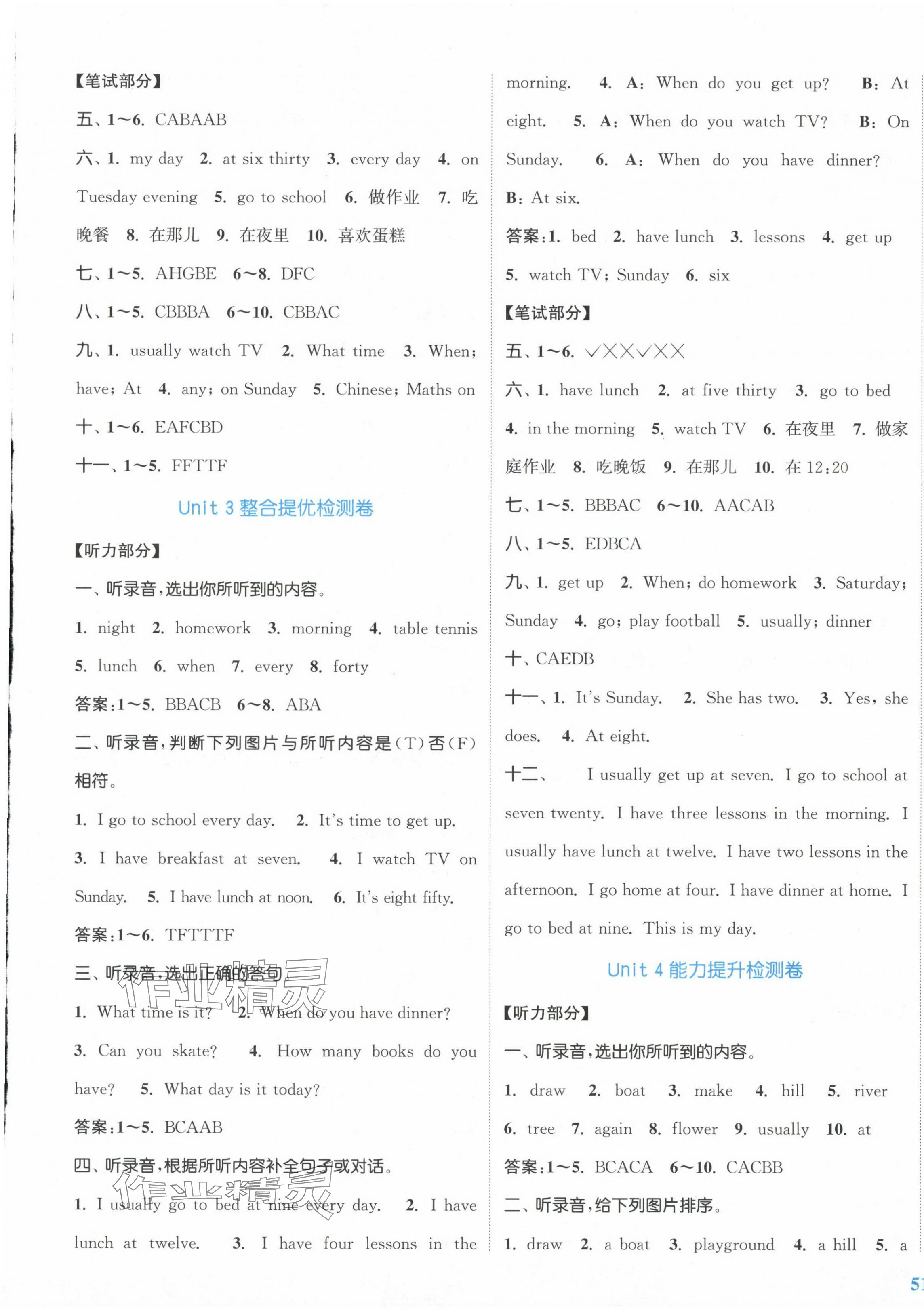 2024年復習金卷同步跟蹤大試卷四年級英語下冊譯林版提優(yōu)版 參考答案第5頁