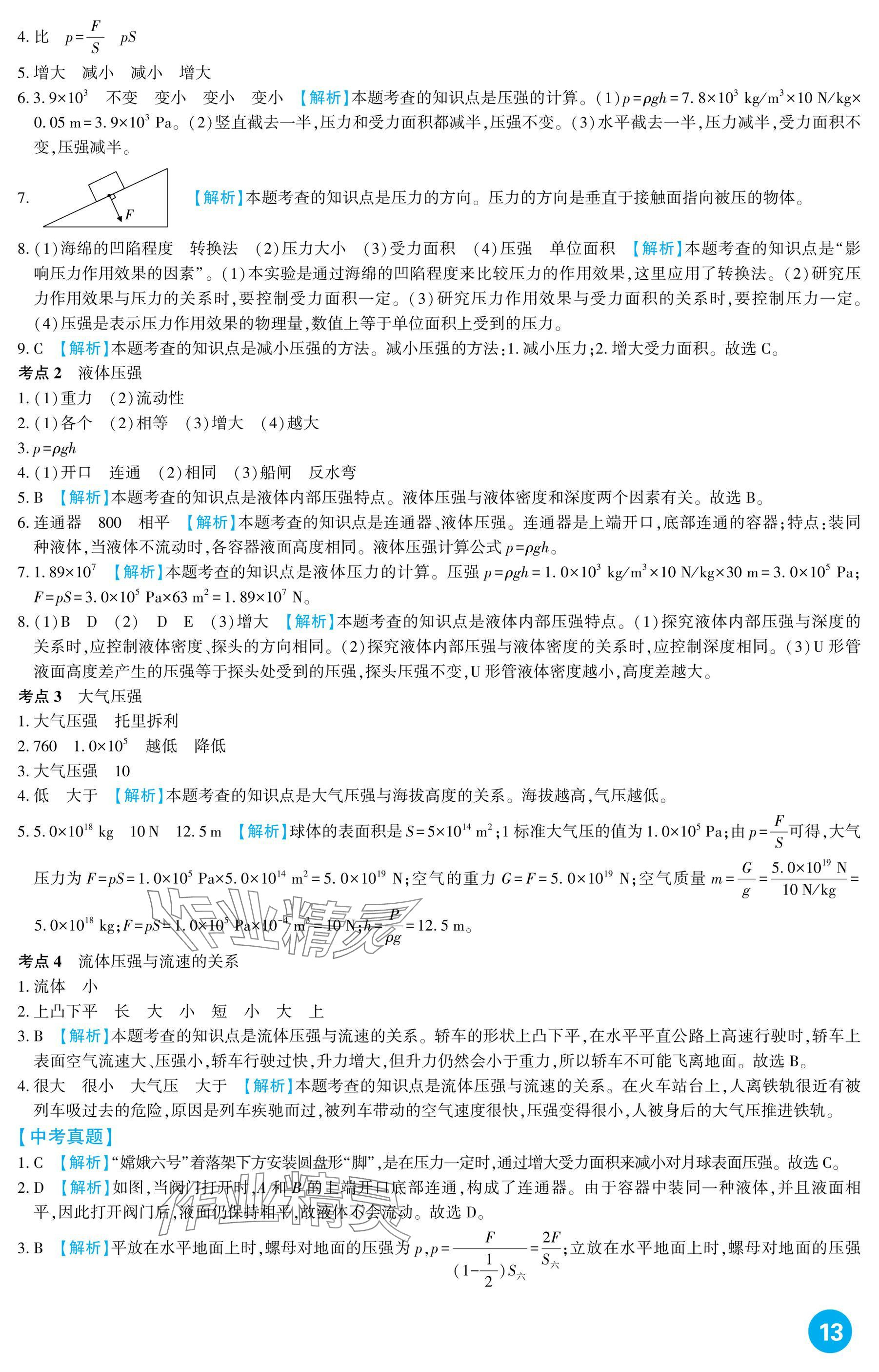 2025年中考總復習新疆文化出版社物理 參考答案第13頁