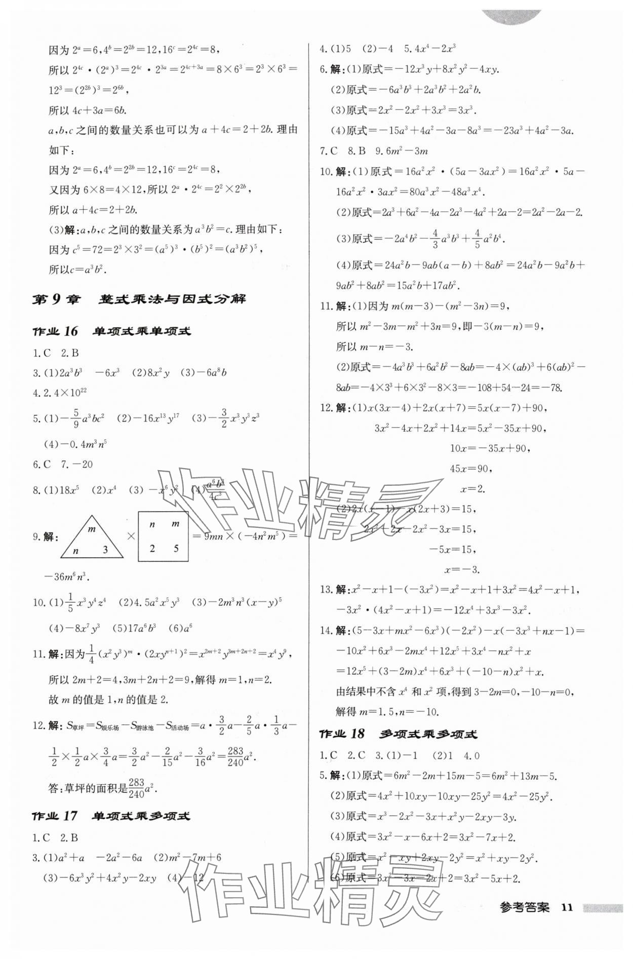 2024年啟東中學(xué)作業(yè)本七年級(jí)數(shù)學(xué)下冊(cè)蘇科版徐州專版 參考答案第11頁