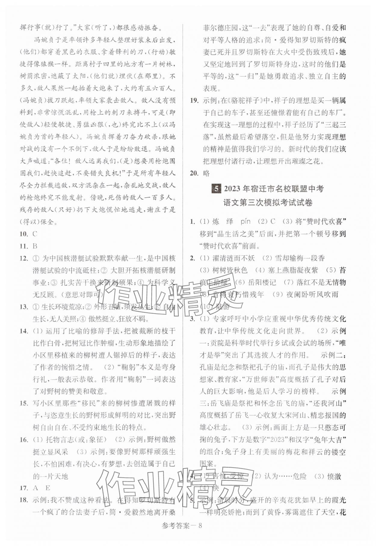 2024年中考總復(fù)習(xí)一卷通語(yǔ)文宿遷專版 參考答案第8頁(yè)