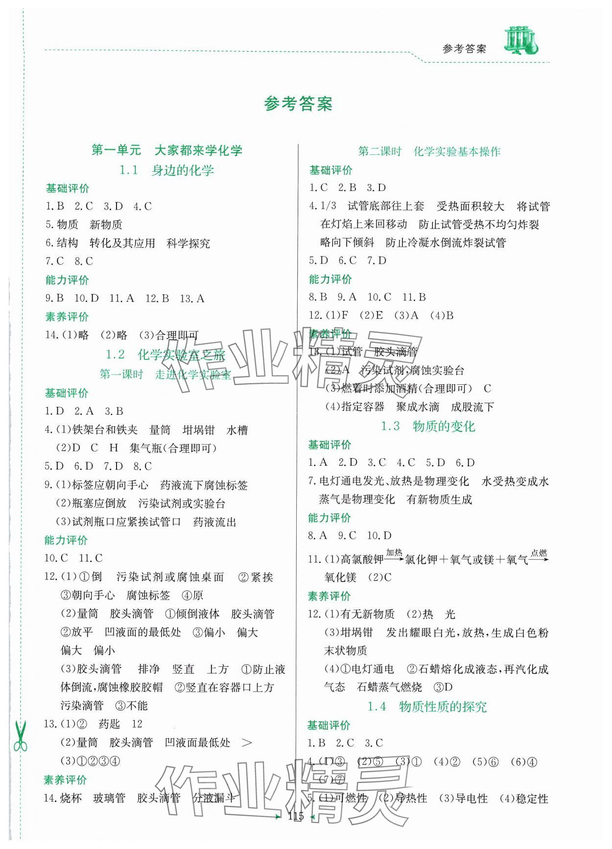 2024年多元評(píng)價(jià)與素質(zhì)提升九年級(jí)化學(xué)上冊(cè)科粵版 第1頁