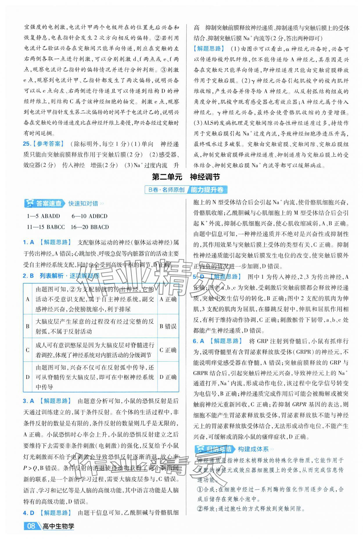 2025年金考卷活頁題選高中生物選擇性必修1人教版 第8頁