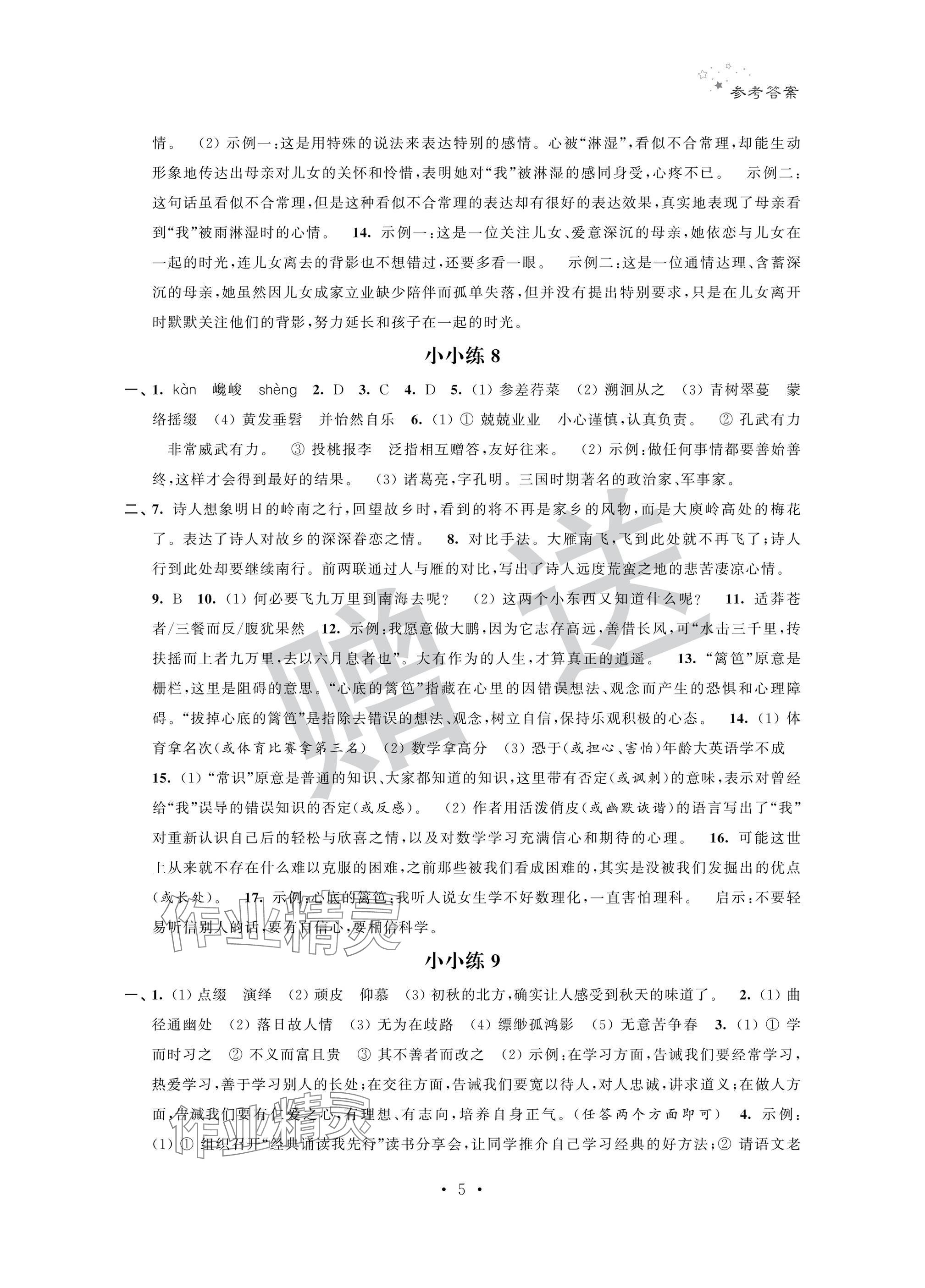 2025年暑假小小練八年級(jí)語文數(shù)學(xué)英語物理合訂本 參考答案第5頁