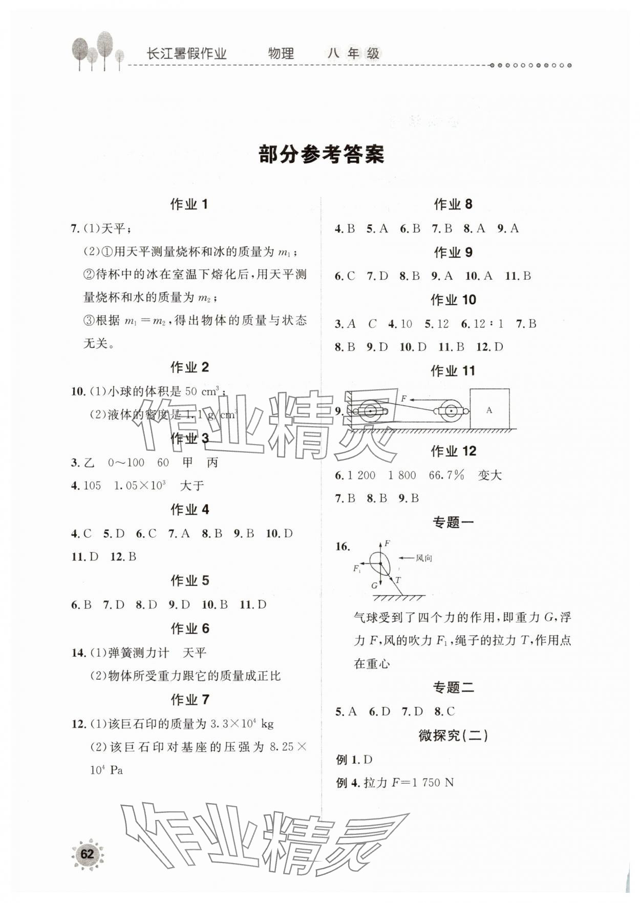 2025年长江暑假作业崇文书局八年级物理北师大版 参考答案第1页
