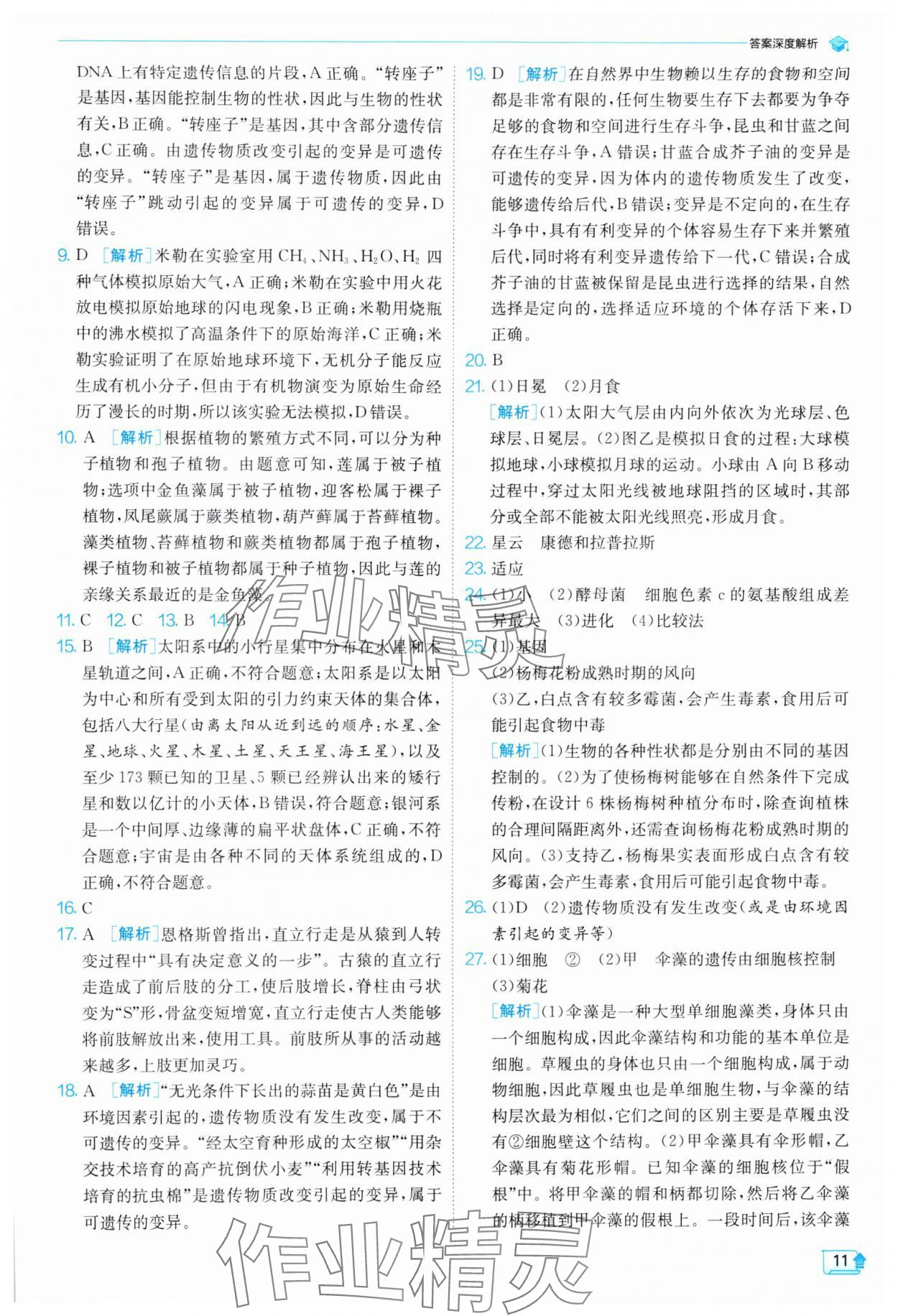 2025年實(shí)驗(yàn)班提優(yōu)訓(xùn)練九年級(jí)科學(xué)下冊(cè)浙教版 參考答案第11頁(yè)