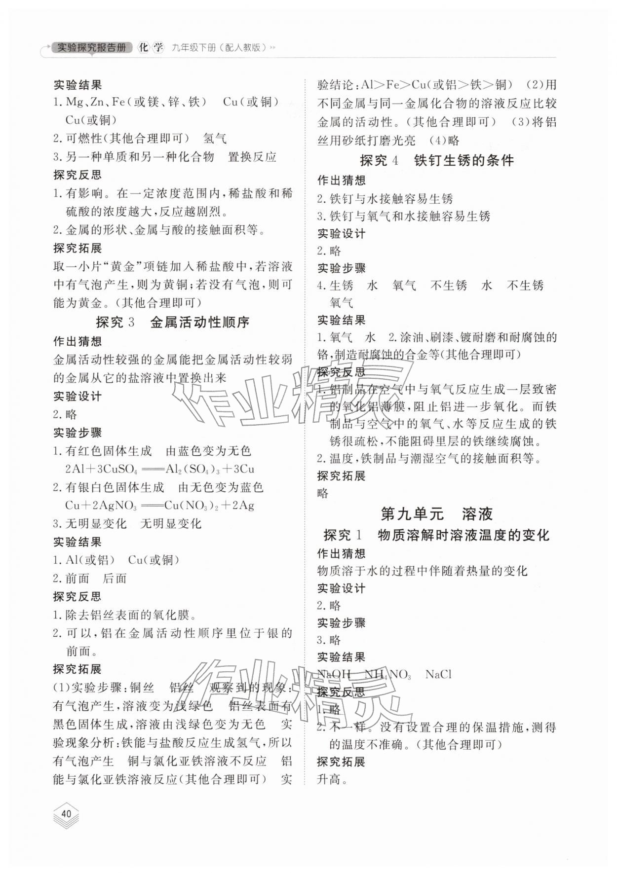 2026年实验探究报告册山东科学技术出版社九年级化学下册人教版&nbsp;第2页
