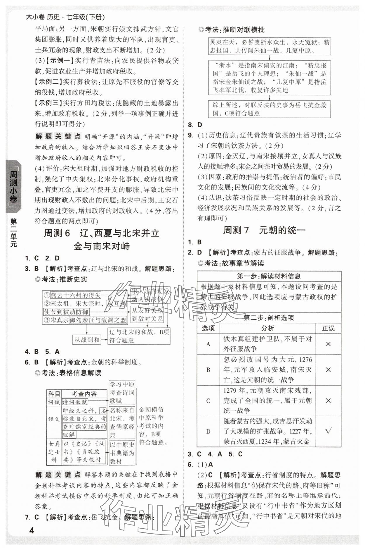 2025年萬唯中考大小卷七年級歷史下冊人教版 參考答案第4頁
