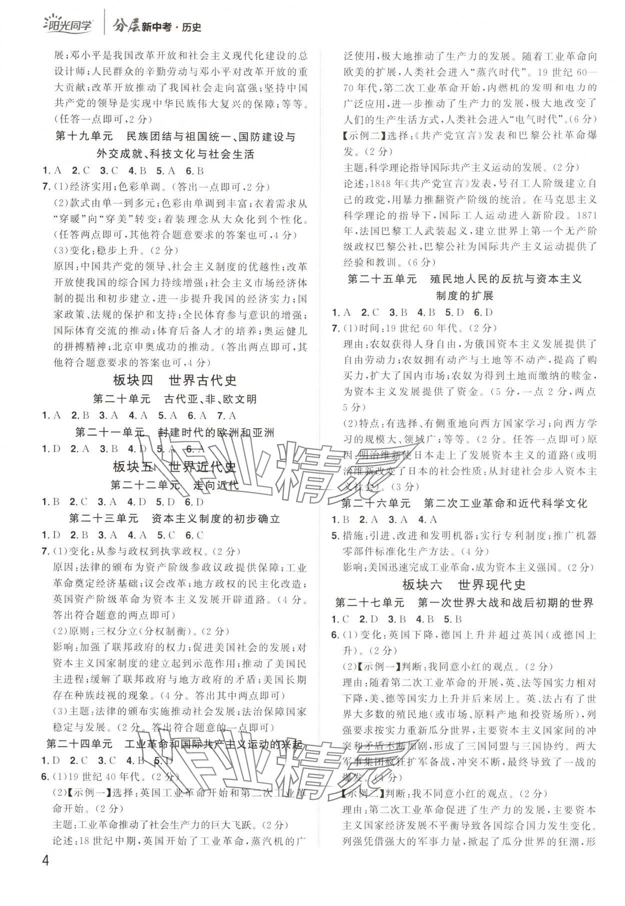 2025年陽光同學(xué)分層新中考?xì)v史福建專版 參考答案第3頁