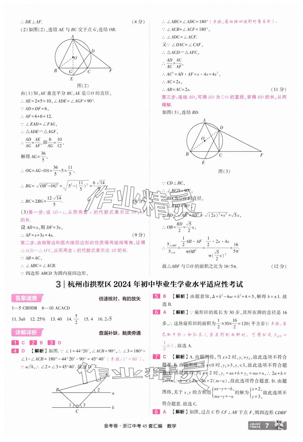2025年金考卷浙江中考45套匯編數(shù)學(xué)浙江專版 參考答案第7頁