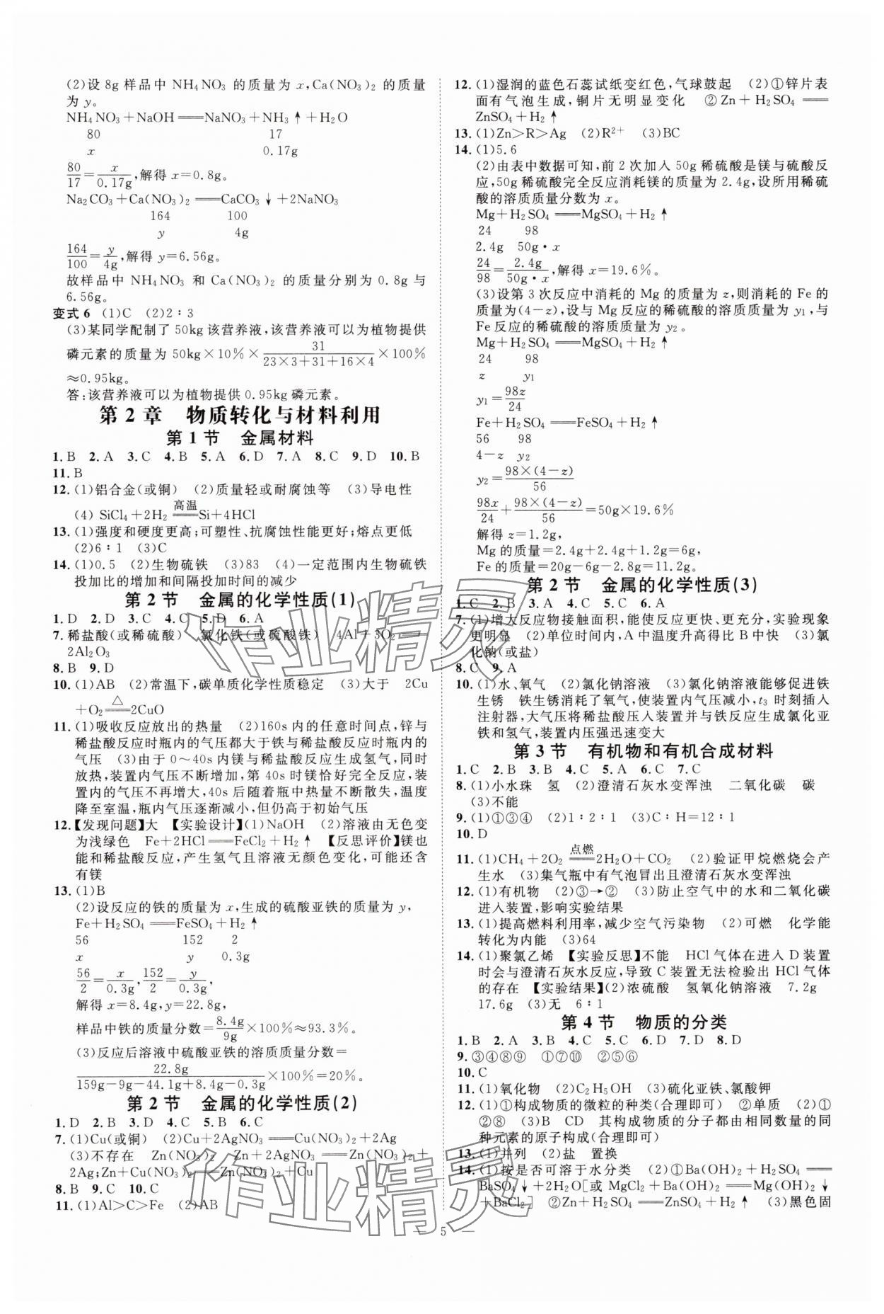 2025年全效學(xué)習(xí)九年級科學(xué)全一冊浙教版 參考答案第4頁