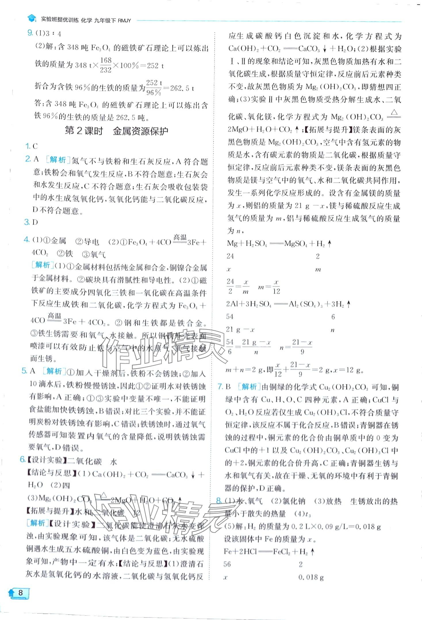 2024年實驗班提優(yōu)訓練九年級化學下冊人教版 第8頁