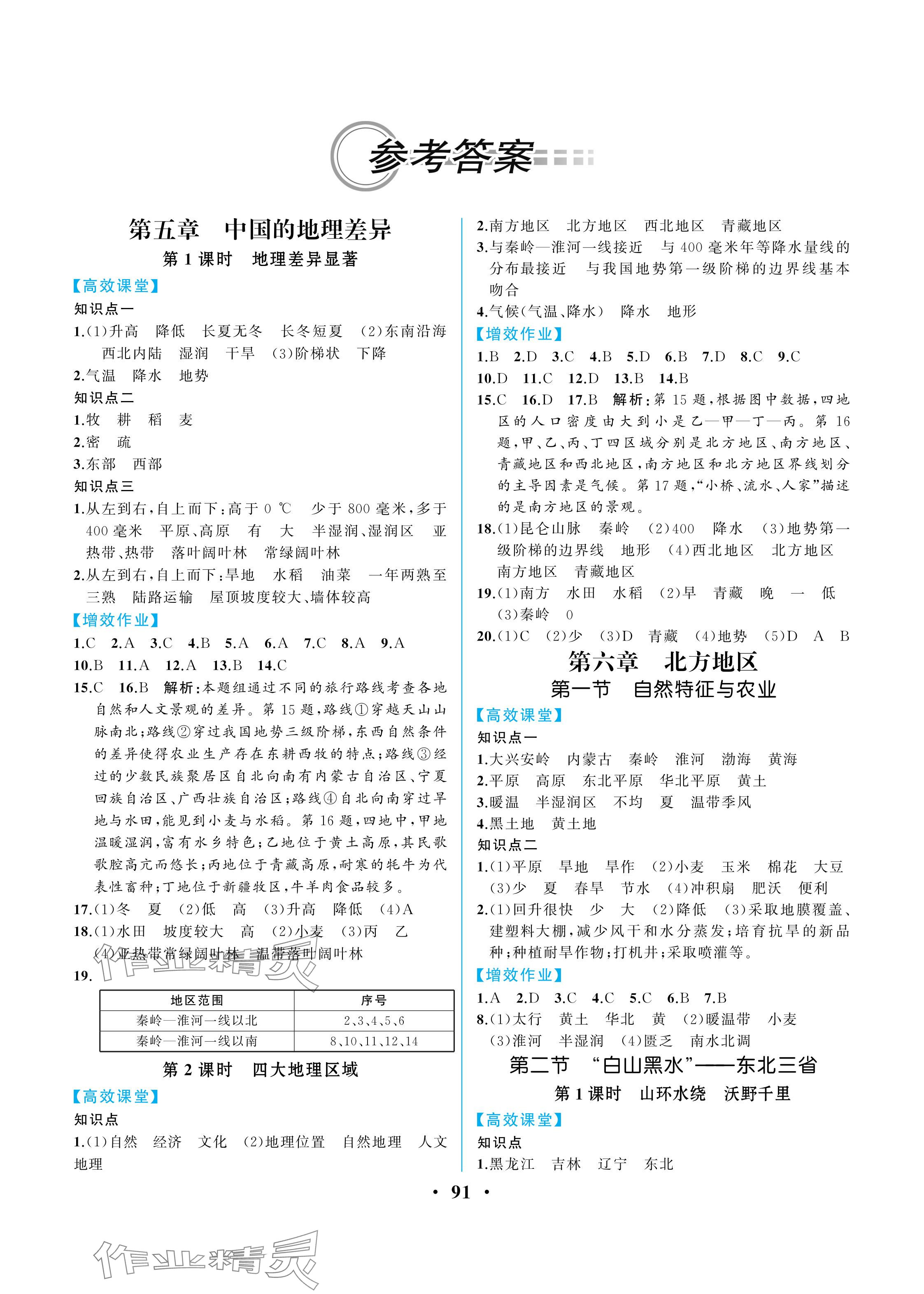 2024年人教金学典同步解析与测评八年级地理下册人教版重庆专版 参考答案第1页