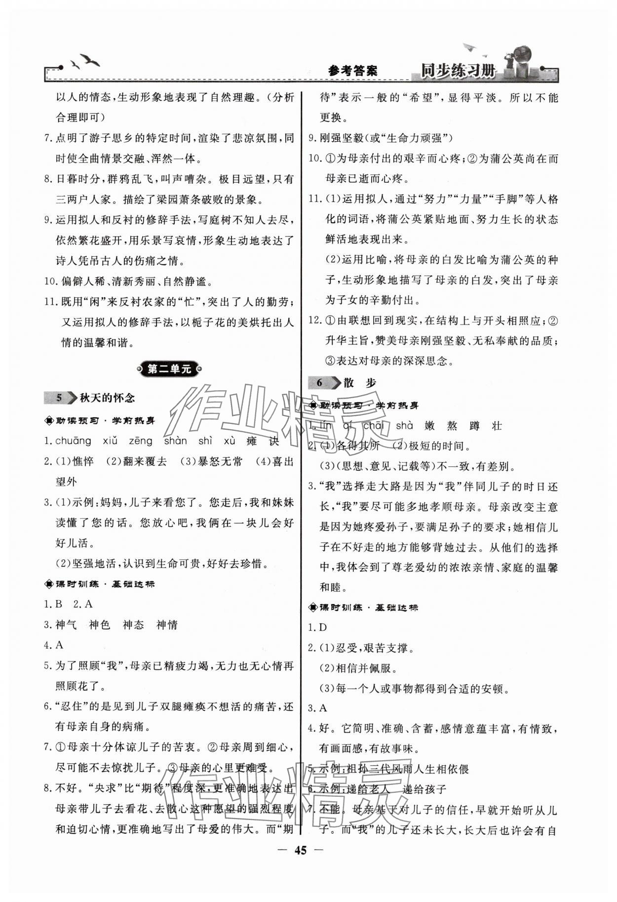 2023年同步练习册人民教育出版社七年级语文上册人教版江苏专版 第3页