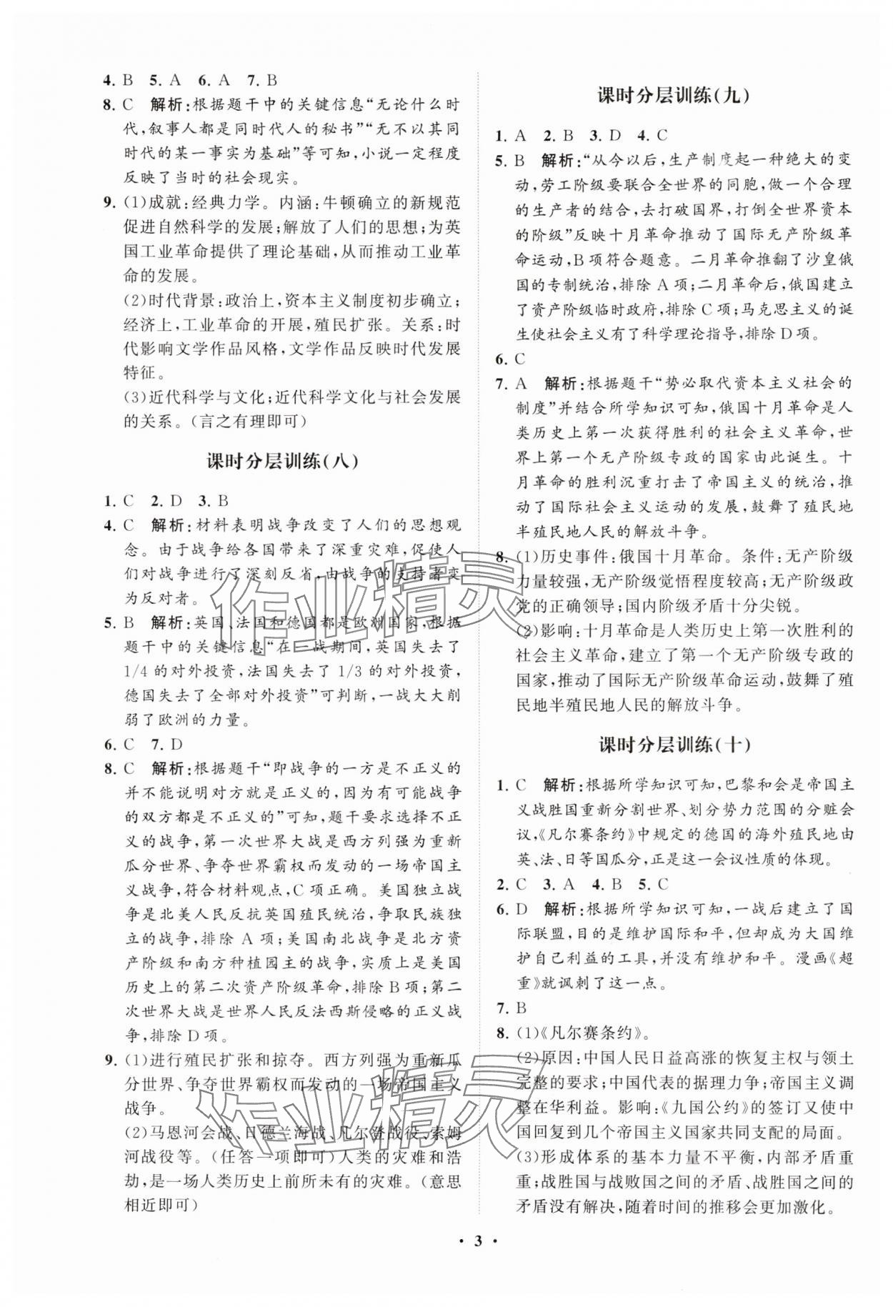 2025年同步練習(xí)冊(cè)分層卷九年級(jí)世界歷史下冊(cè)人教版 參考答案第3頁