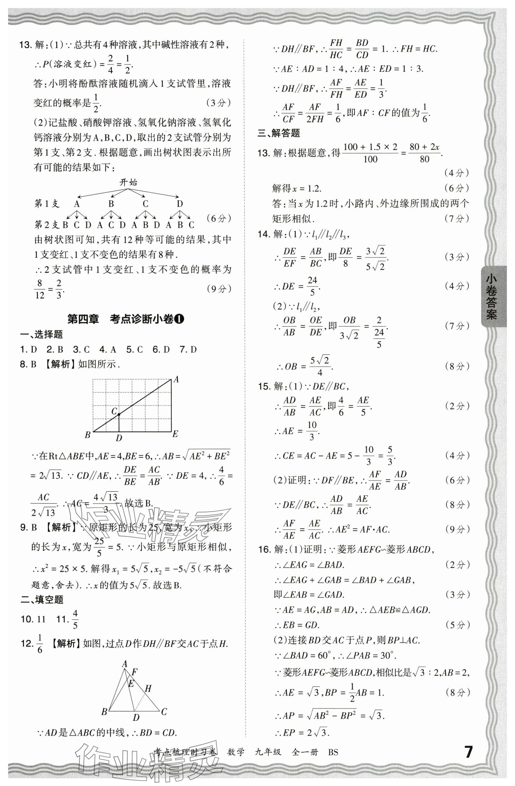 2024年王朝霞考點(diǎn)梳理時(shí)習(xí)卷九年級(jí)數(shù)學(xué)全一冊(cè)北師大版 參考答案第7頁(yè)