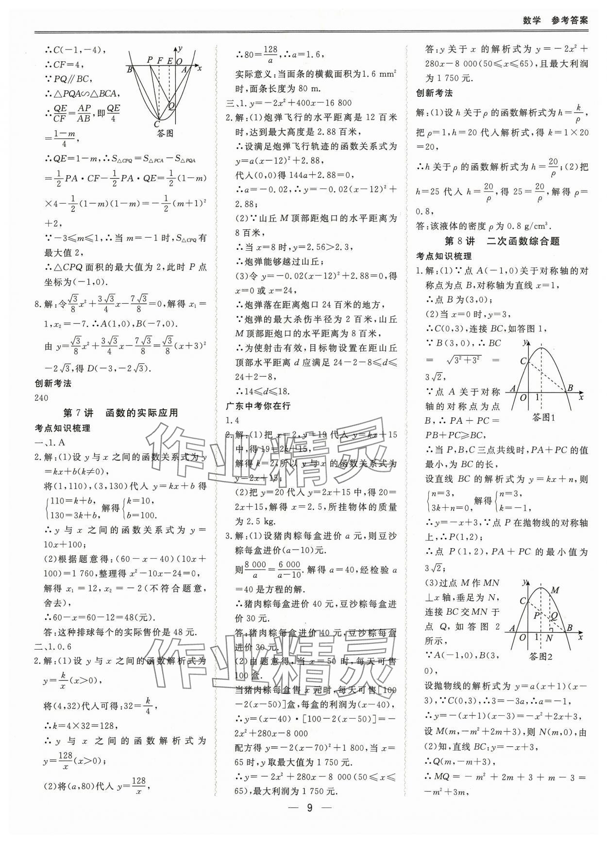 2024年新課標(biāo)中考寶典數(shù)學(xué)廣東專(zhuān)版 參考答案第9頁(yè)