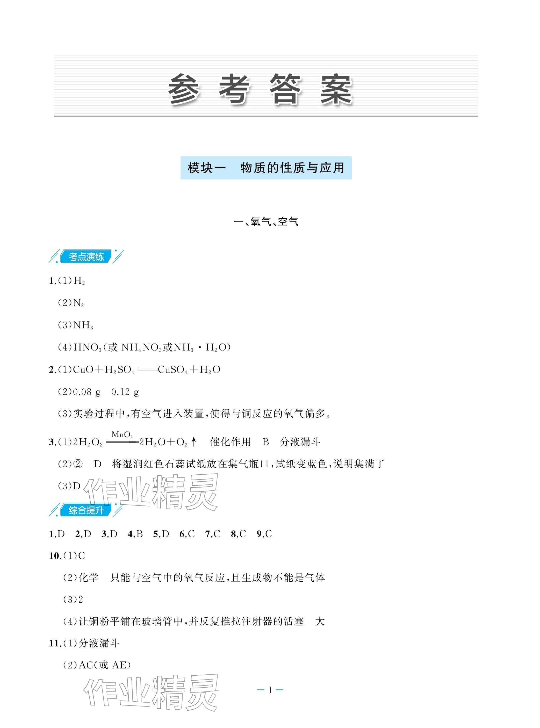 2026年新课堂同步学习与探究九年级化学下册鲁教版&nbsp;参考答案第1页