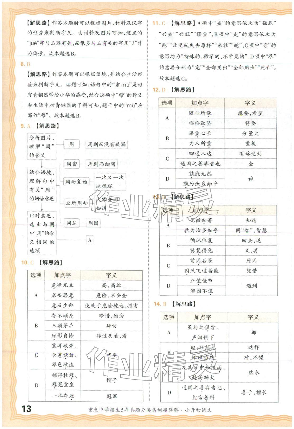 2026年重点中学招生5年真题分类集训小升初语文&nbsp;第13页