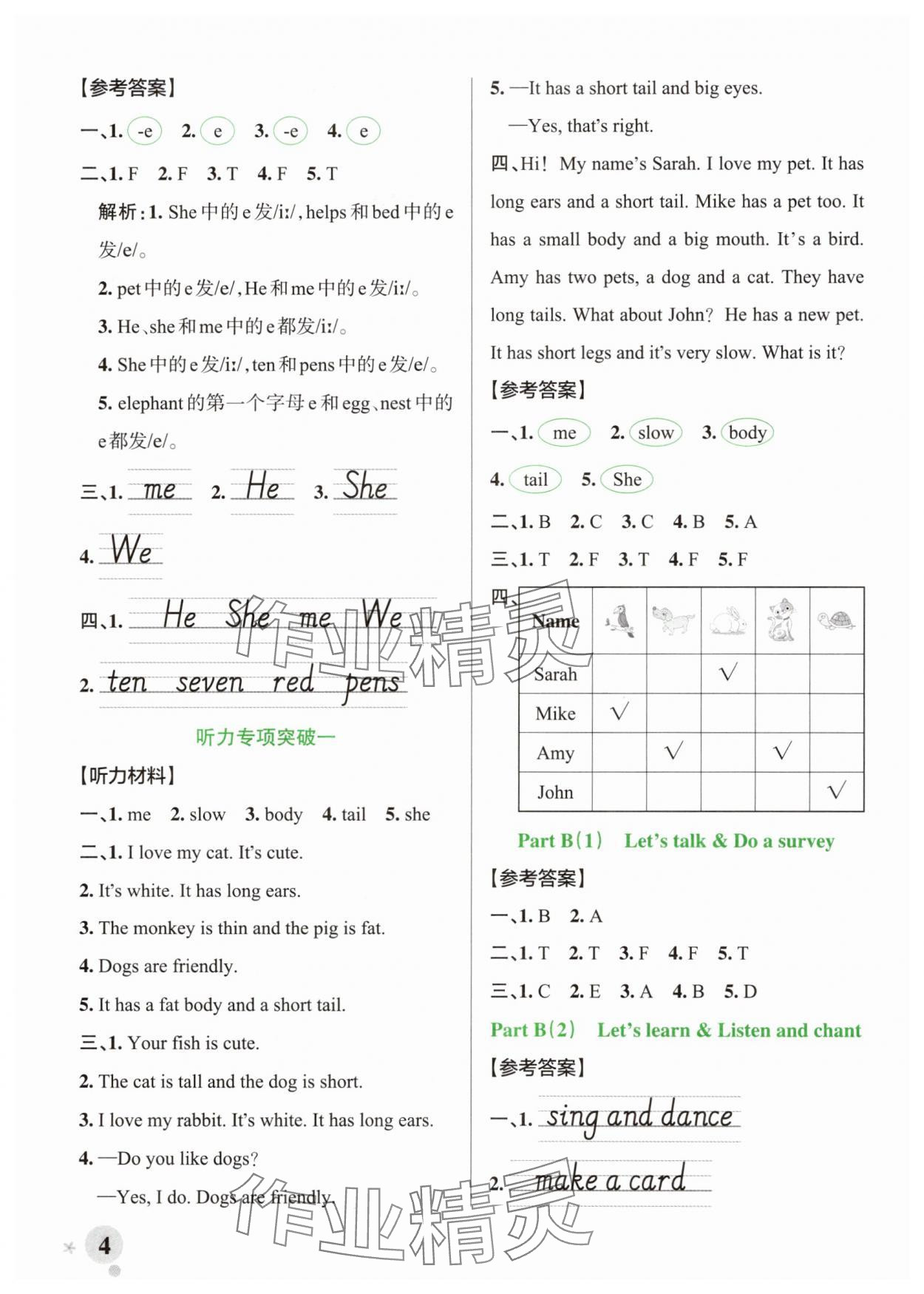 2025年綠卡小學作業本三年級英語下冊人教版鄭州專版 參考答案第4頁
