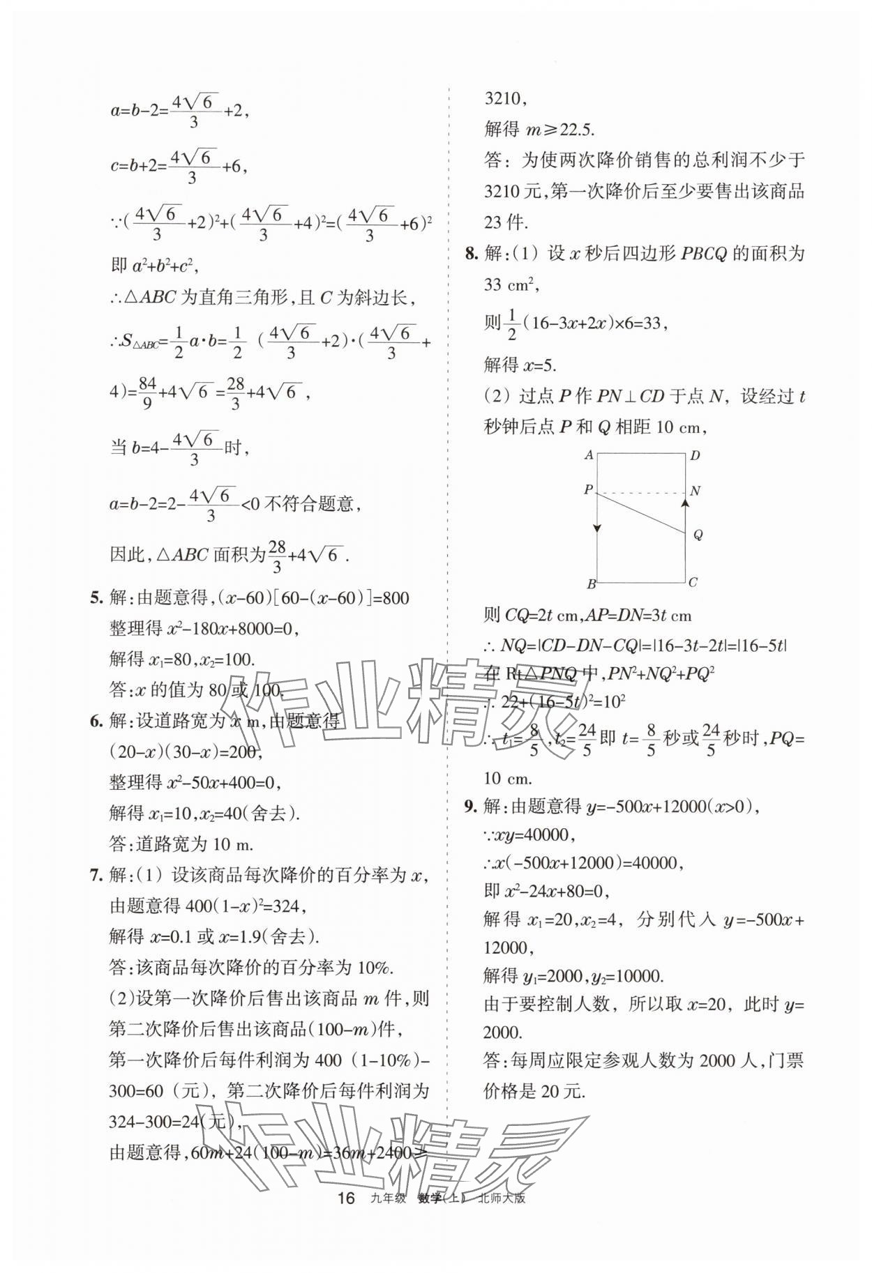 2025年学习之友九年级数学上册北师大版 参考答案第16页
