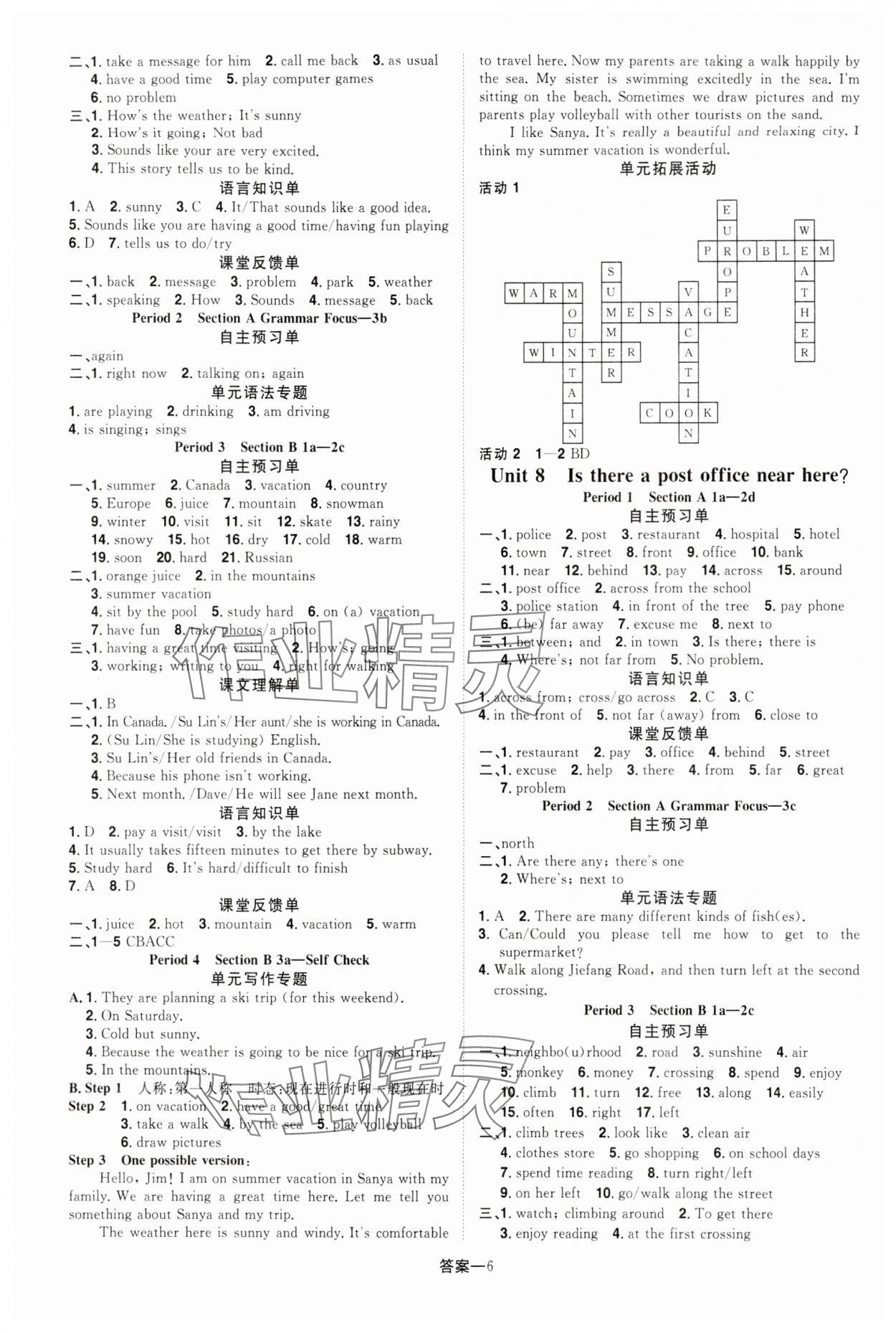 2024年同步?jīng)_刺七年級英語下冊人教版 參考答案第6頁