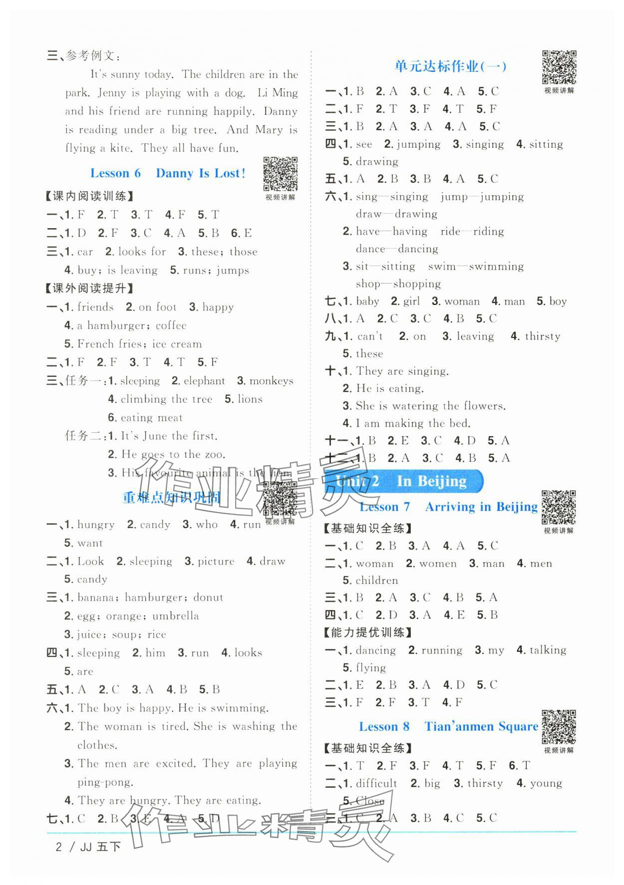 2025年陽(yáng)光同學(xué)課時(shí)優(yōu)化作業(yè)五年級(jí)英語(yǔ)下冊(cè)冀教版 參考答案第2頁(yè)