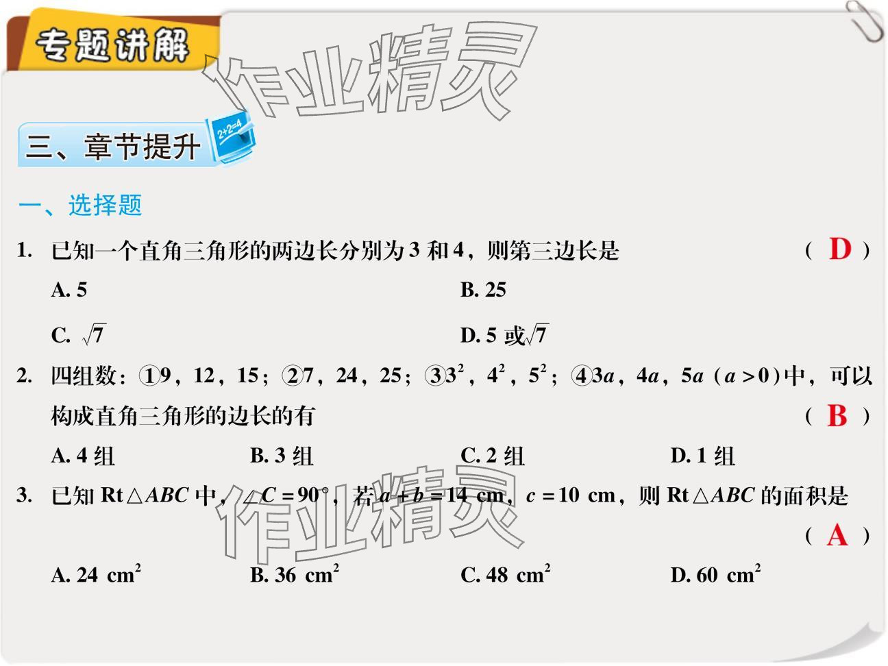 2024年复习直通车期末复习与假期作业八年级数学北师大版 参考答案第32页