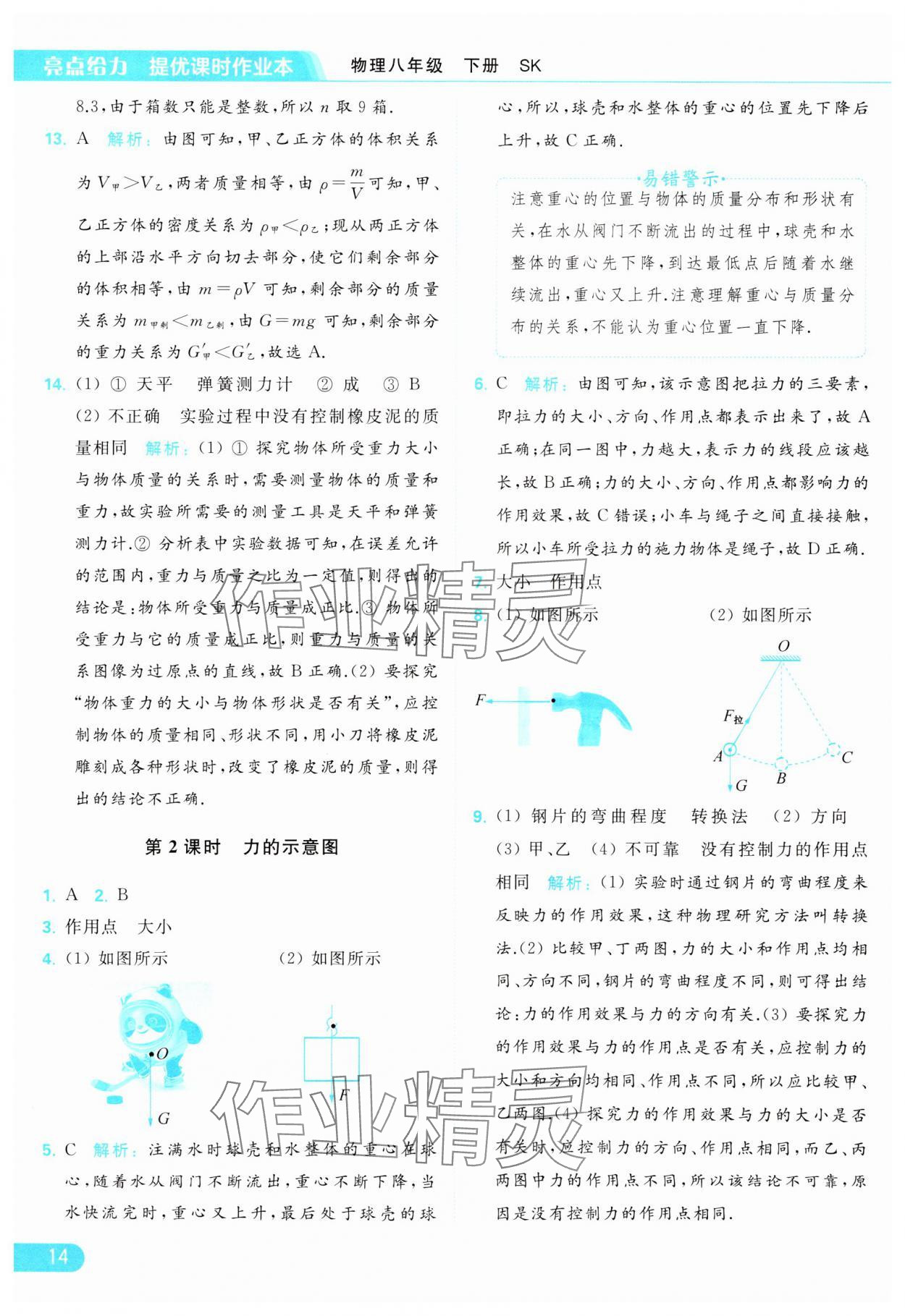 2024年亮點(diǎn)給力提優(yōu)課時(shí)作業(yè)本八年級(jí)物理下冊(cè)蘇科版 參考答案第14頁(yè)