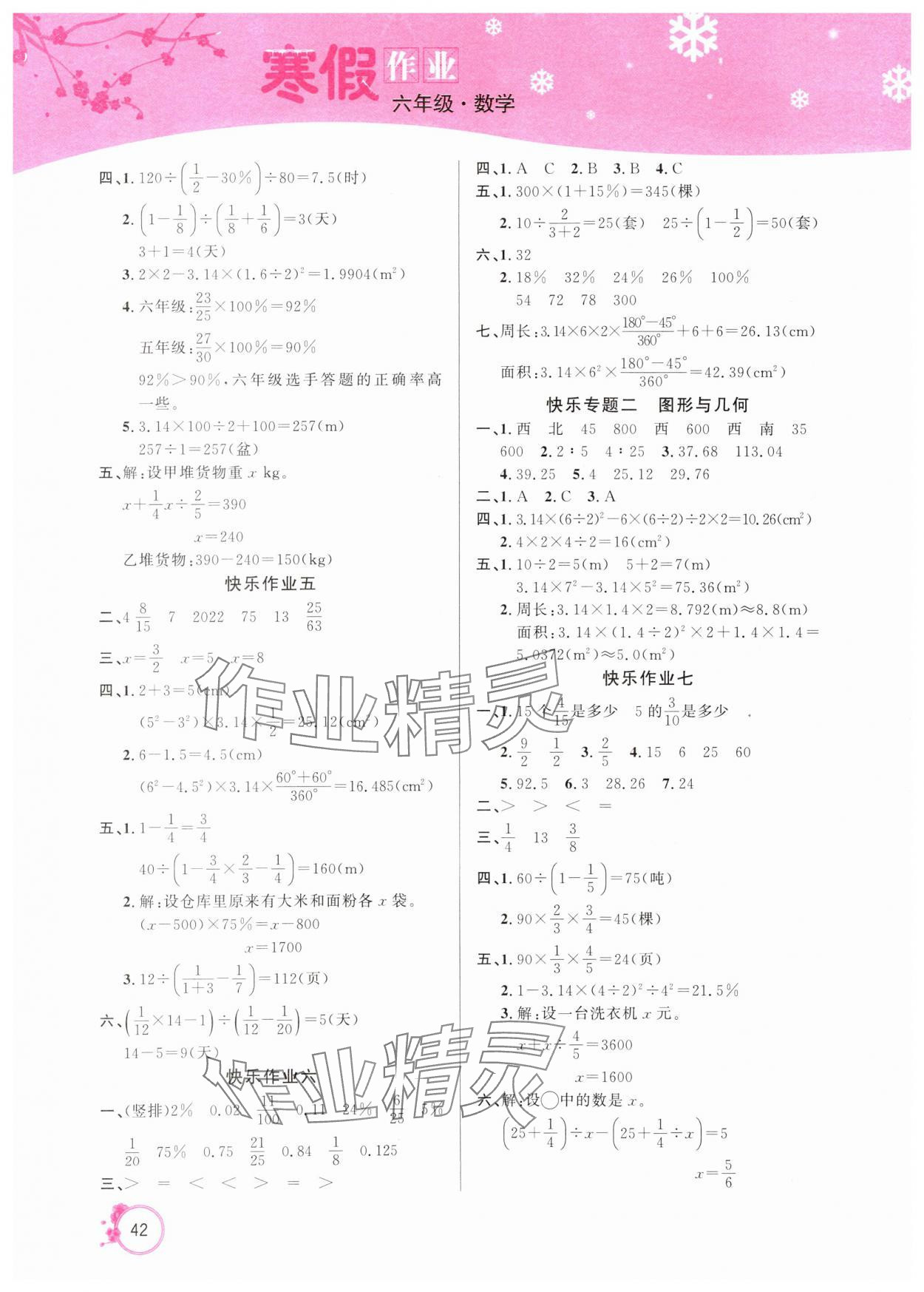 2025年寒假作业延边教育出版社六年级数学人教版 第2页