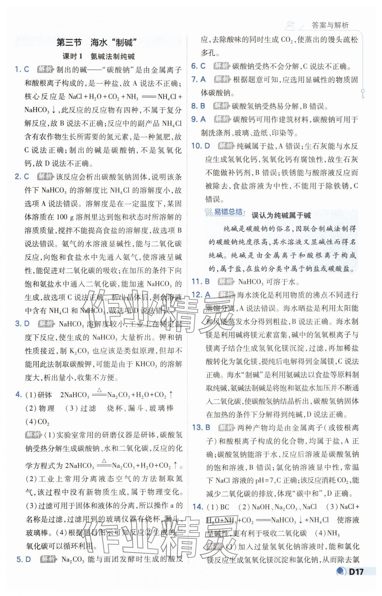 2025年少年班九年級化學下冊魯教版 參考答案第17頁